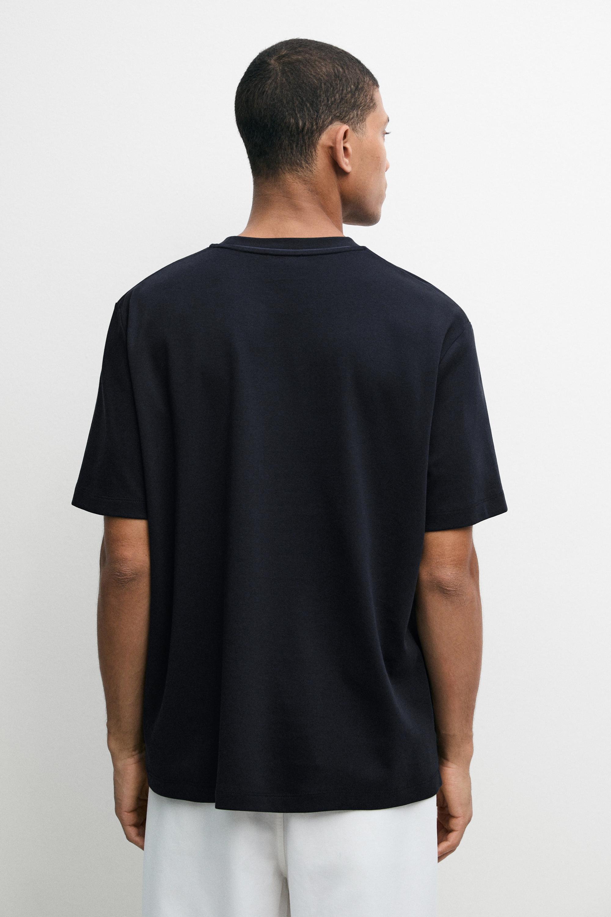 Contrast neck short sleeve T-shirt — NAVY BLUE
