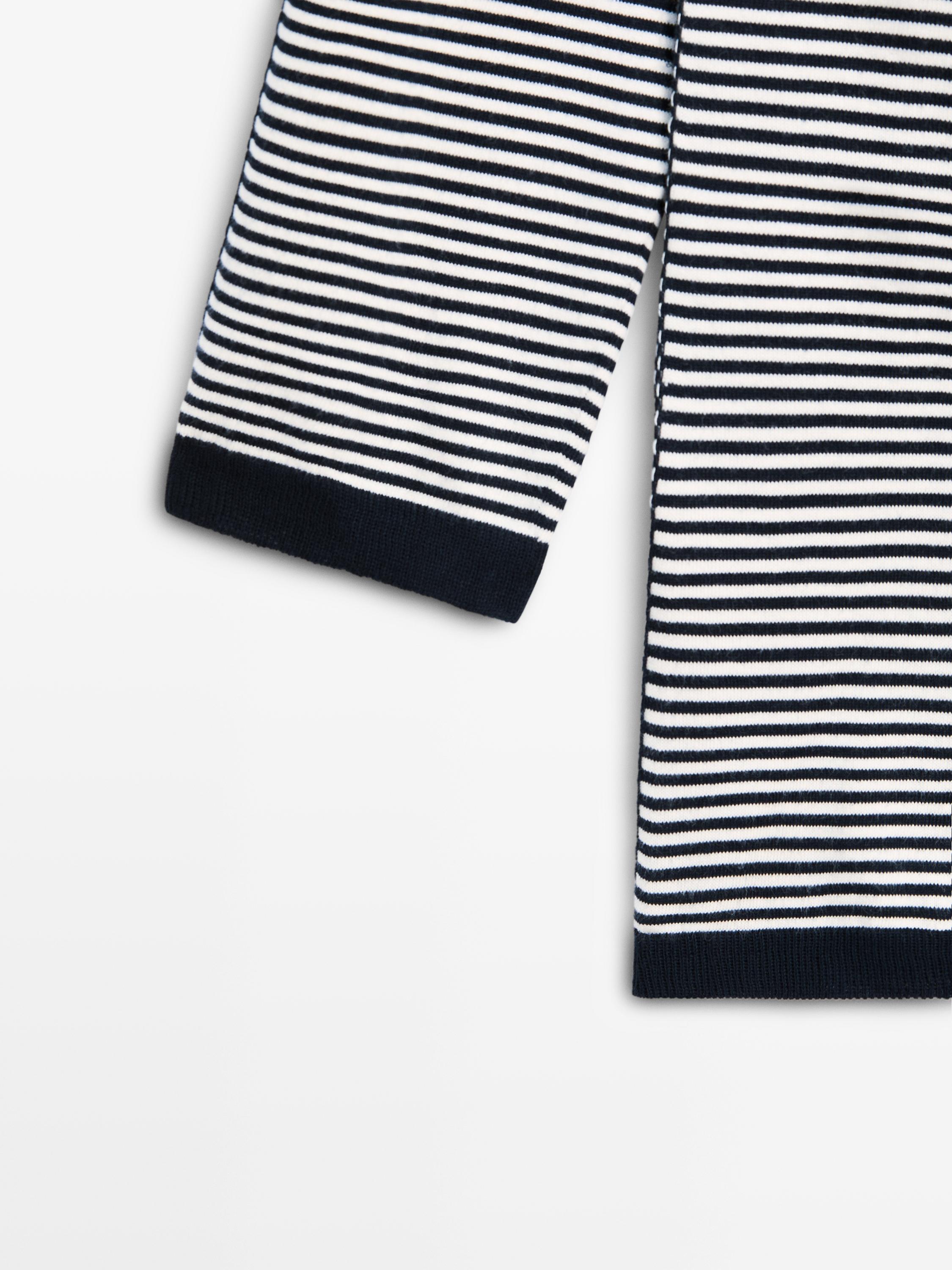 100% cotton striped knit sweater — NAVY BLUE