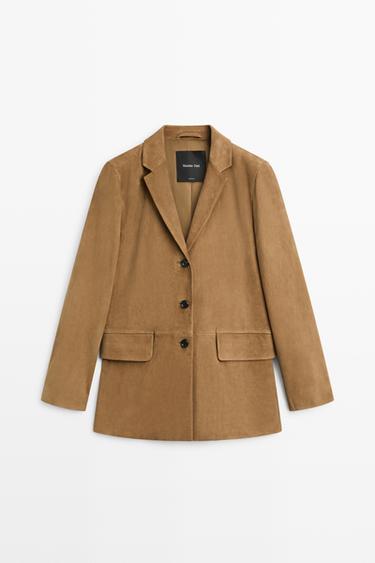 Suede leather blazer with lapel — SAND 2