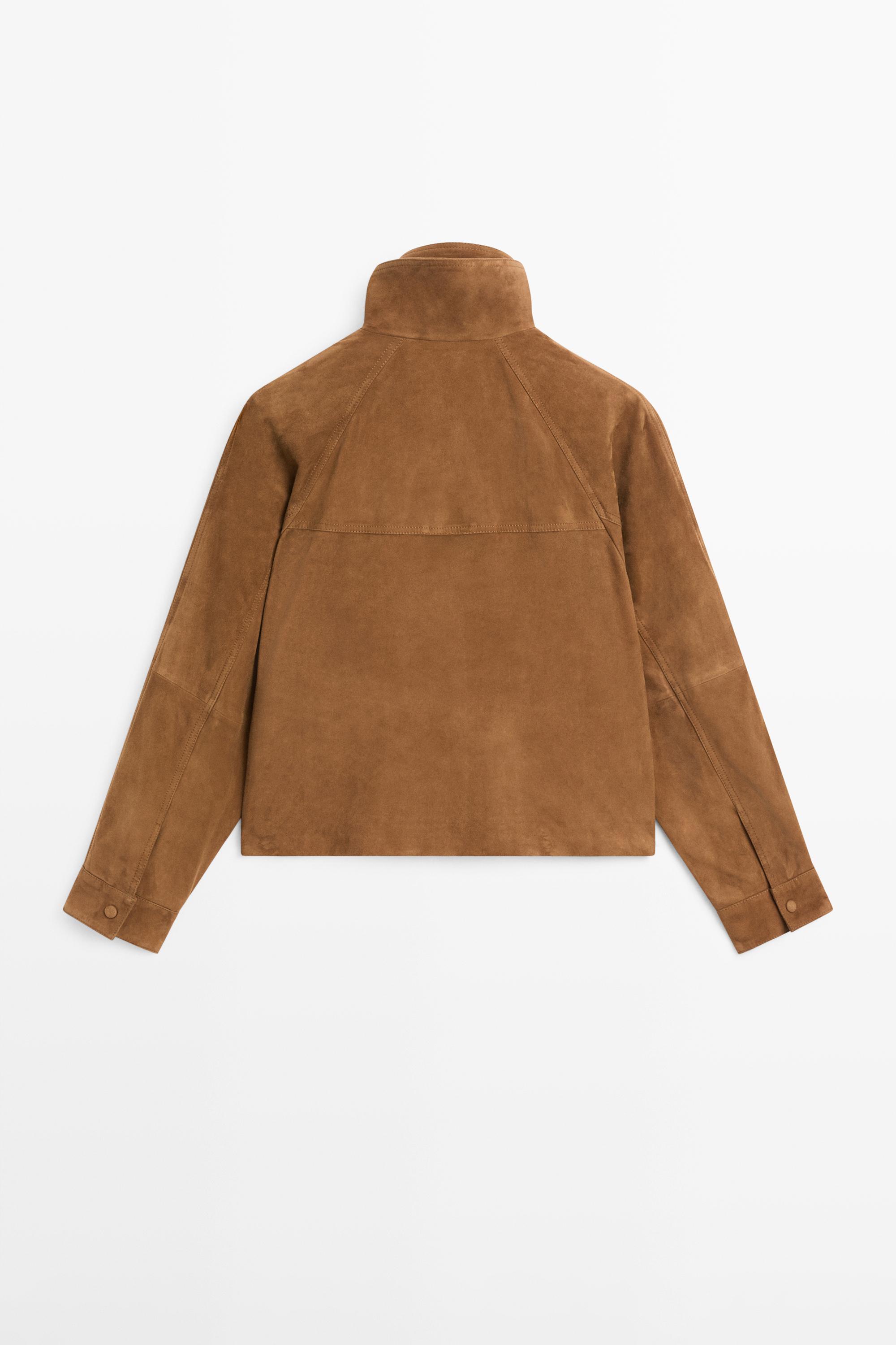 Suede leather jacket with buttons · Camel · Bomberâ Jacket