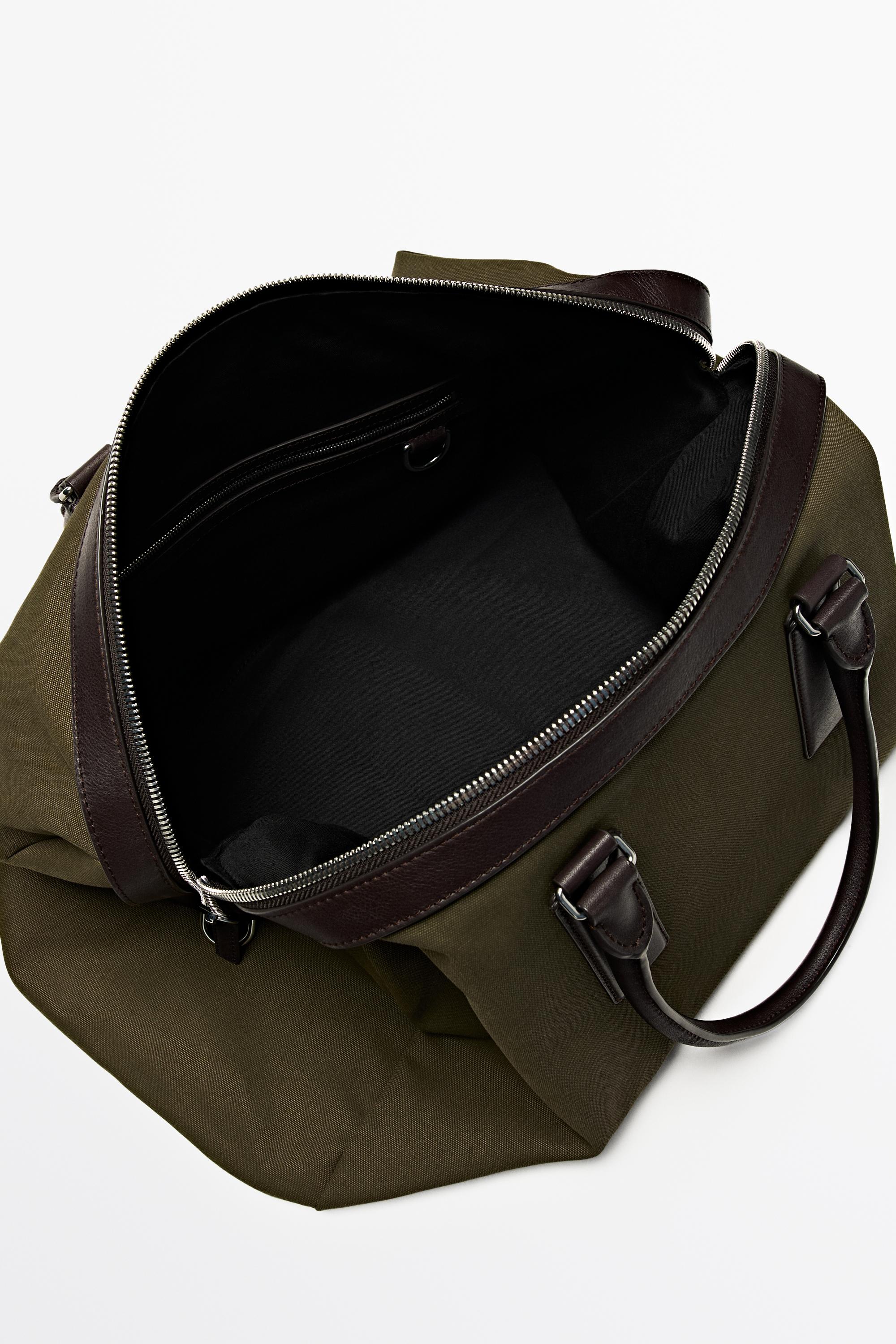 Nappa leather detail travel bag — KHAKI