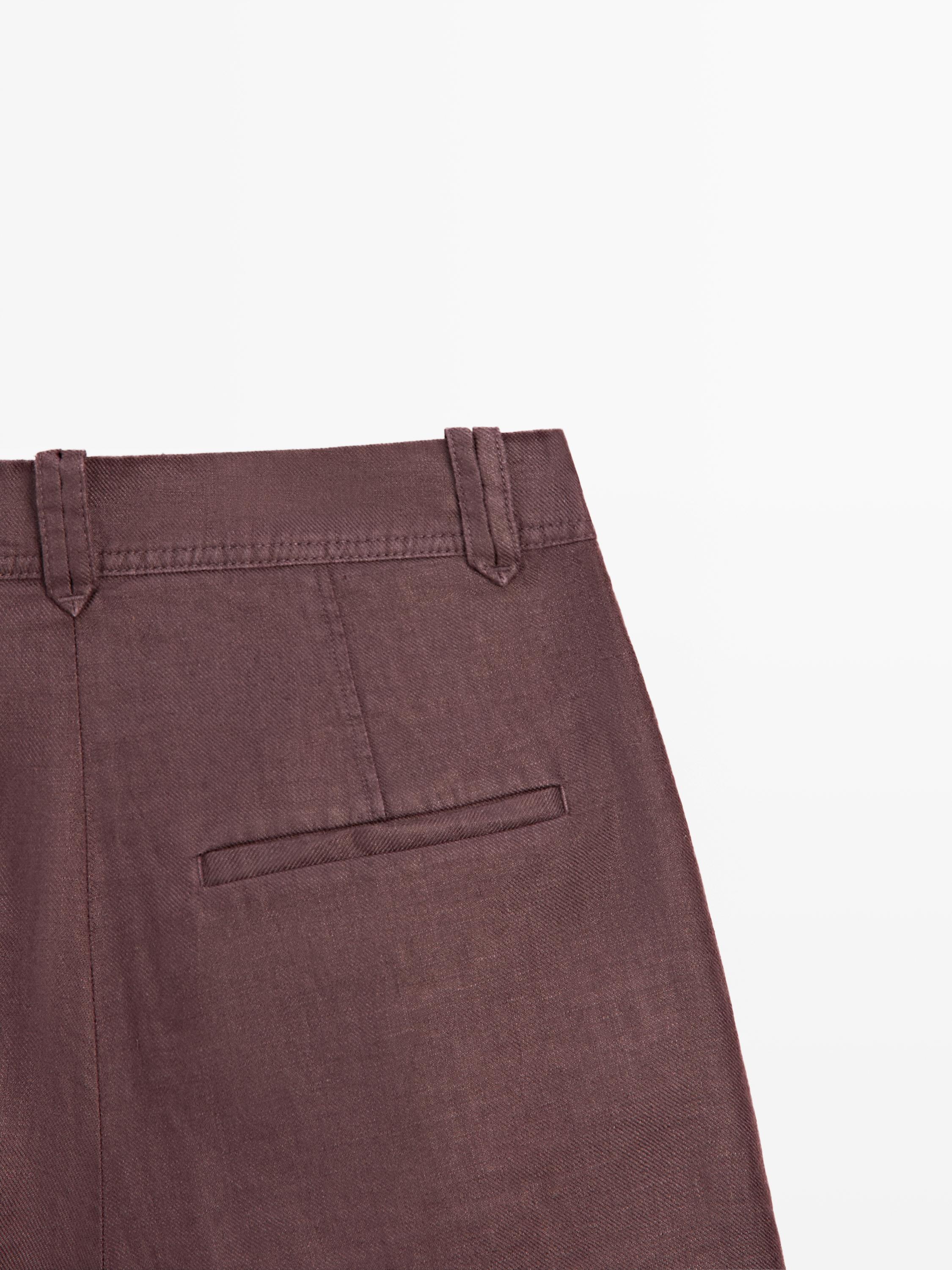 100% linen short pleated Bermuda shorts — AUBERGINE