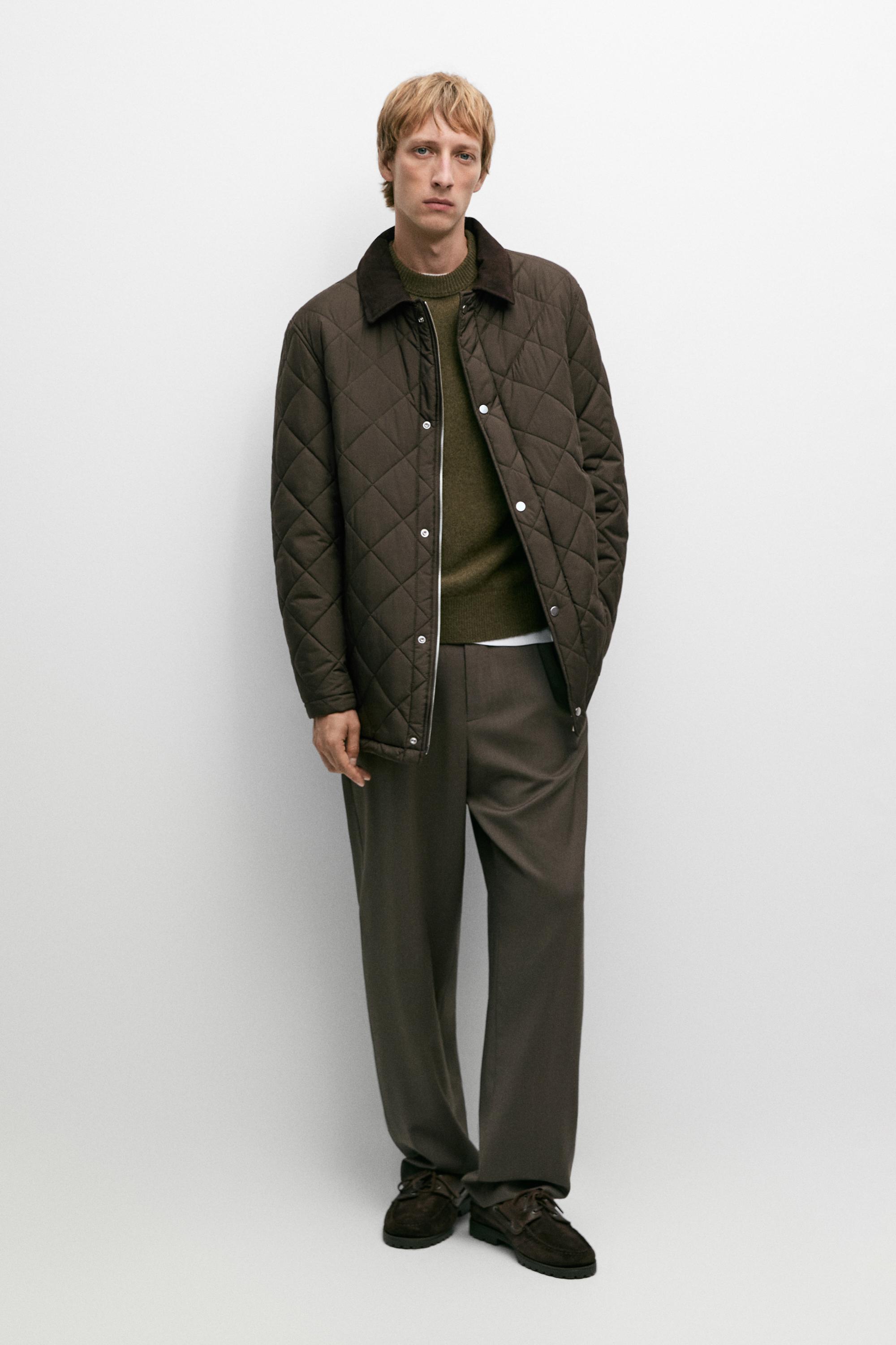 Longline quilted jacket with corduroy collar