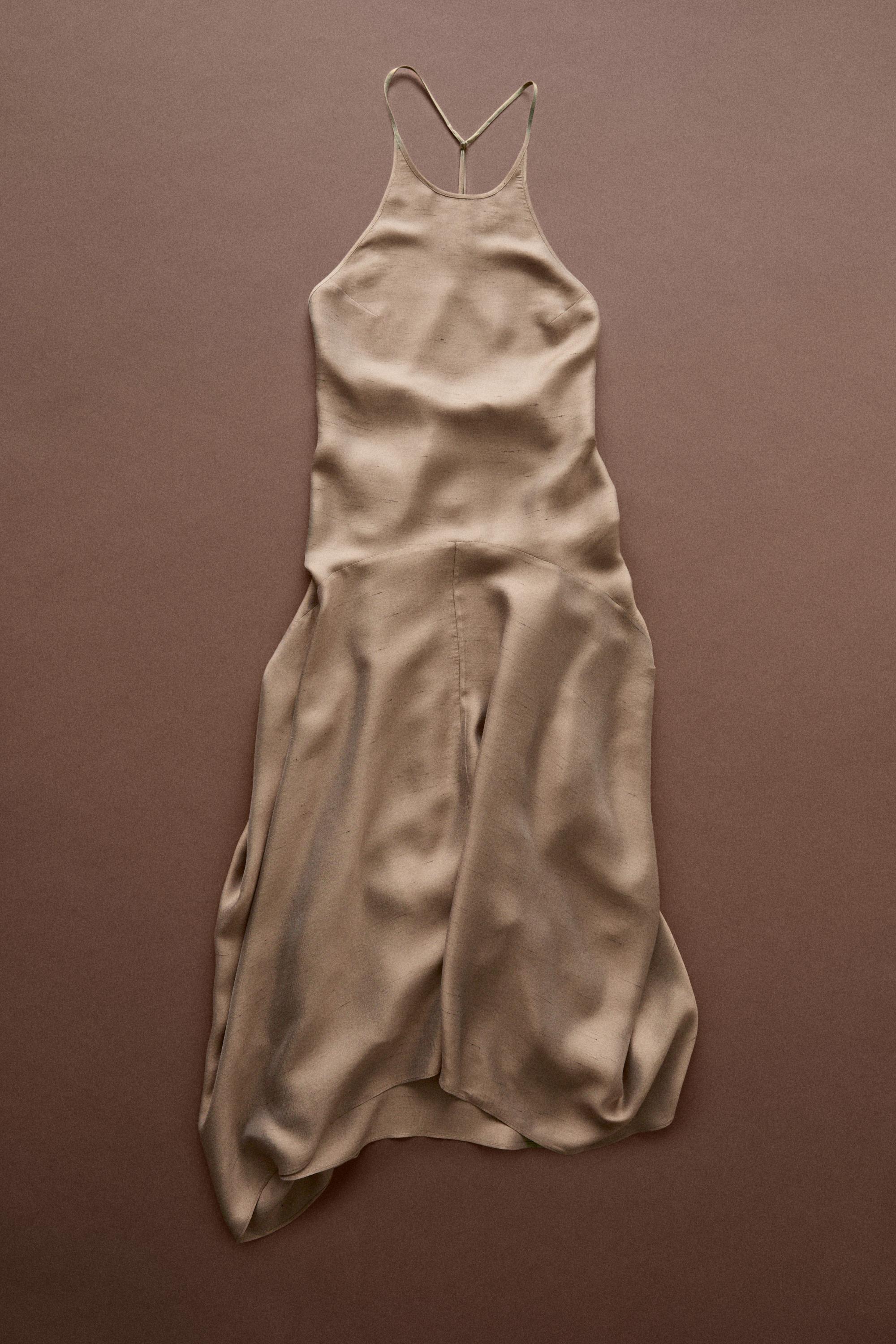 Satin halter flowing dress - STUDIO — BROWN