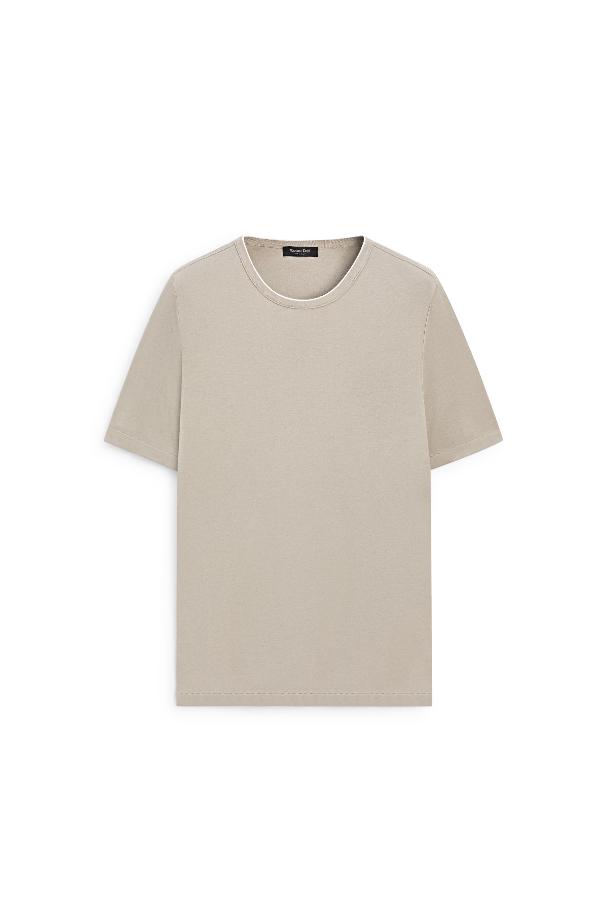 Contrast neck detail T-shirt — TAUPE GREY
