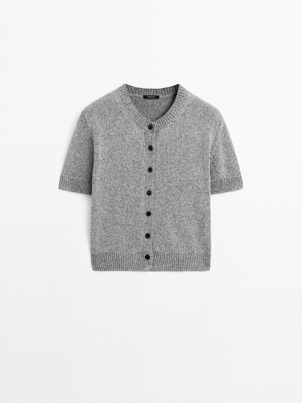 Massimo Dutti - Dames - Vest Van Katoenmix Met Korte Mouw - Grijs - M