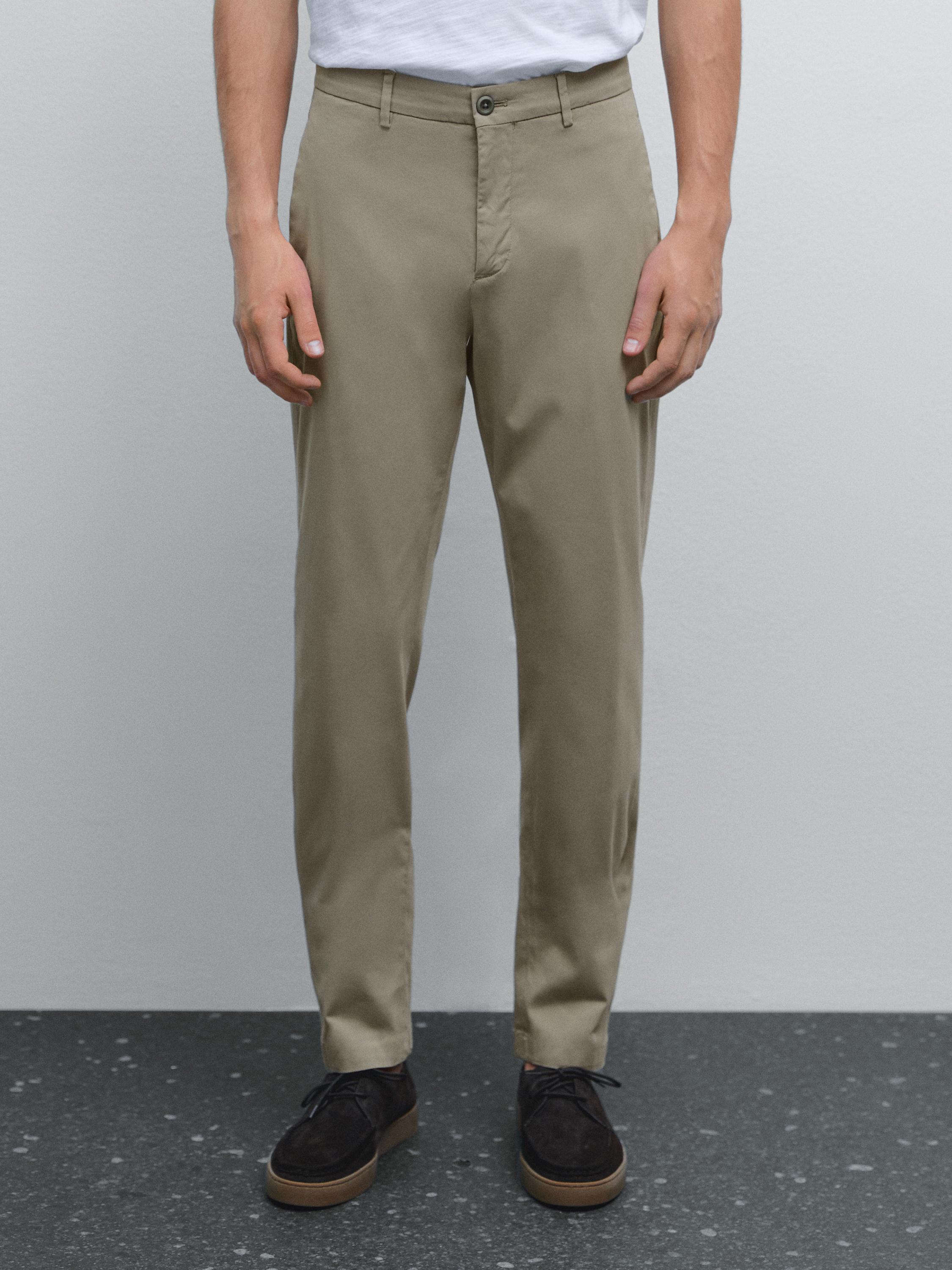 Cotton blend slim fit trousers