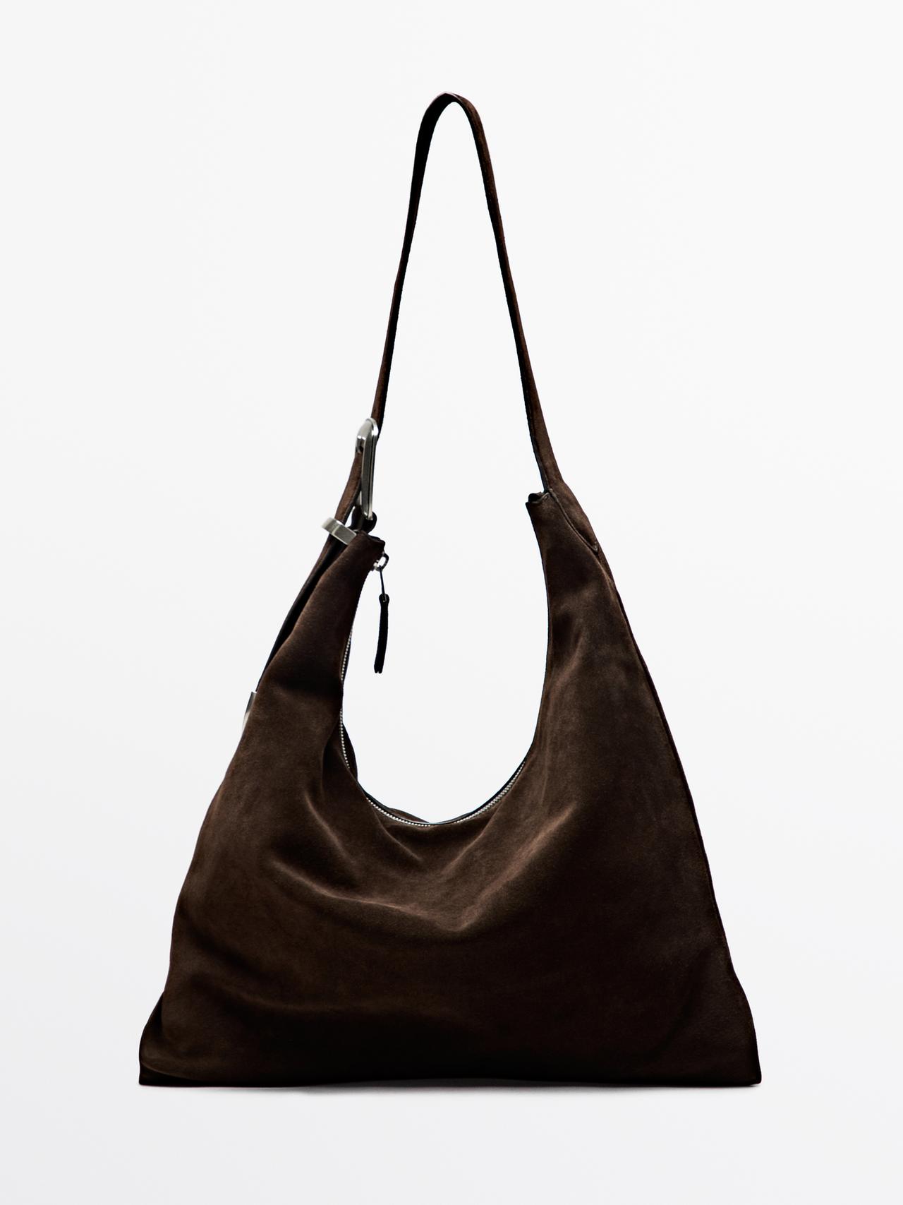 Massimo Dutti - Dame - Stor Taske I Spaltlæder - Brun - 01
