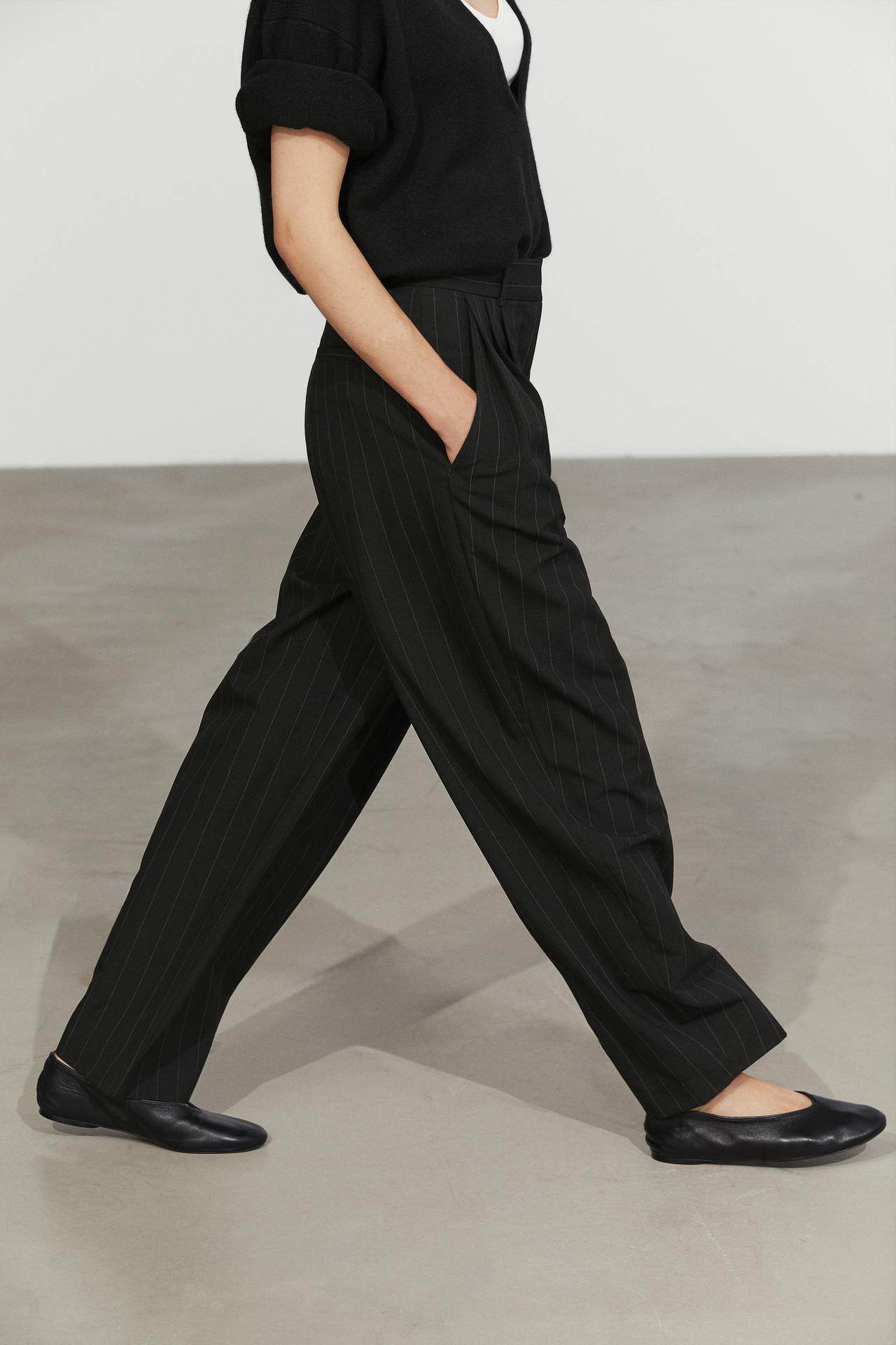 Pinstripe carrot fit pants — BLACK
