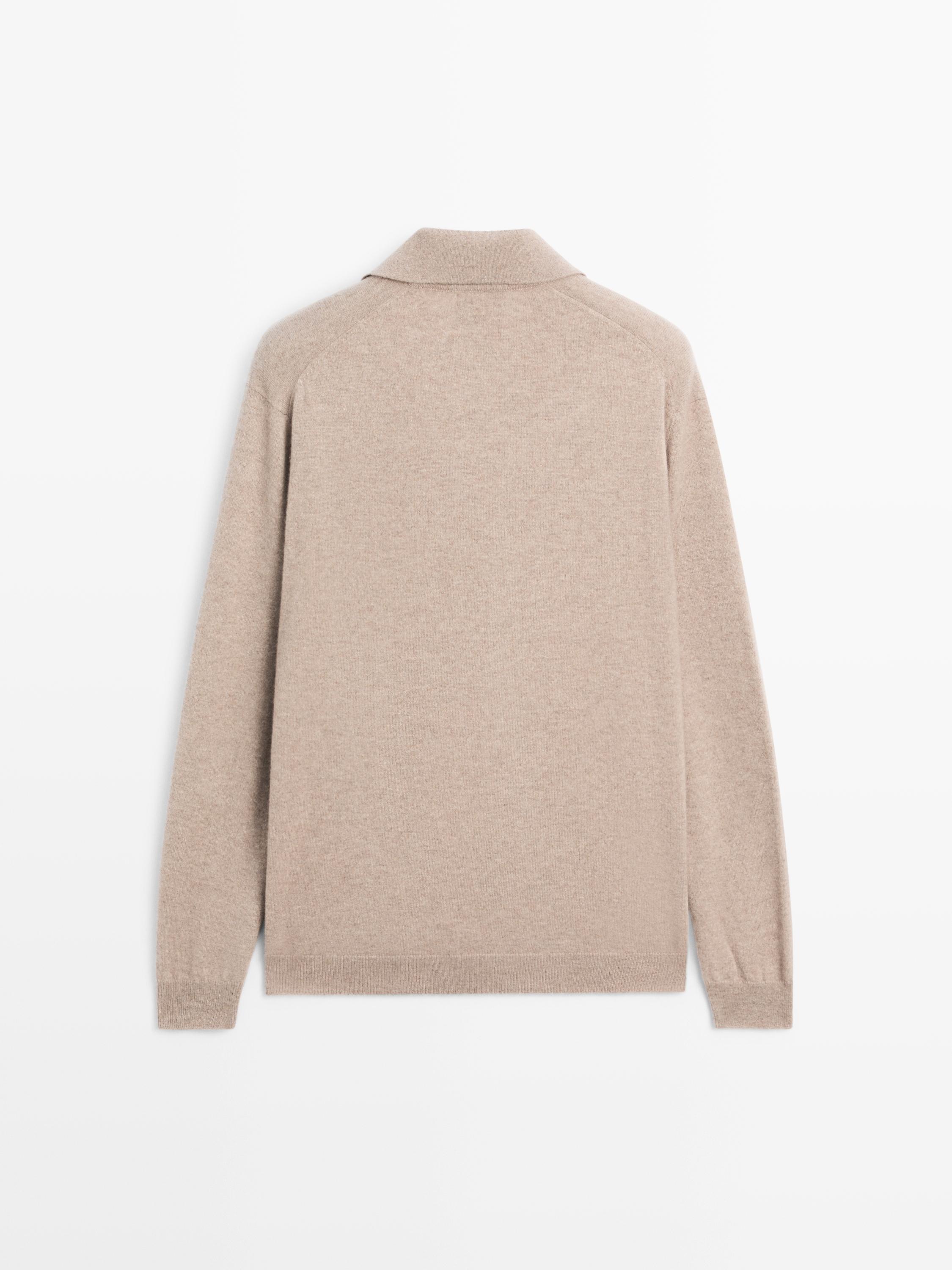 100% cashmere knit polo collar sweater — MINK