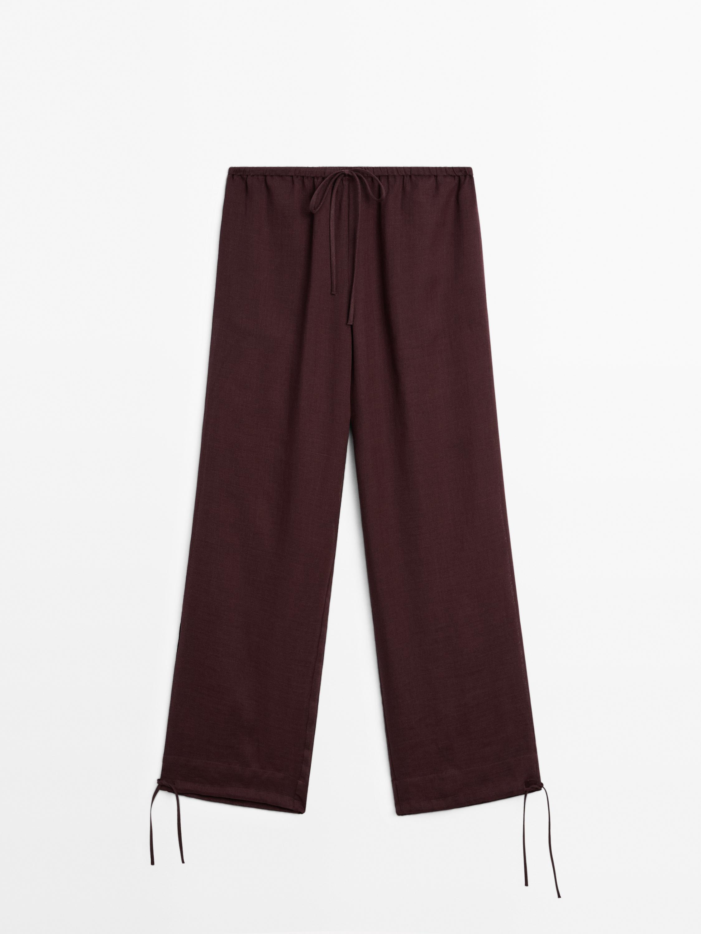 Pantalon fluide à lacets en ramie