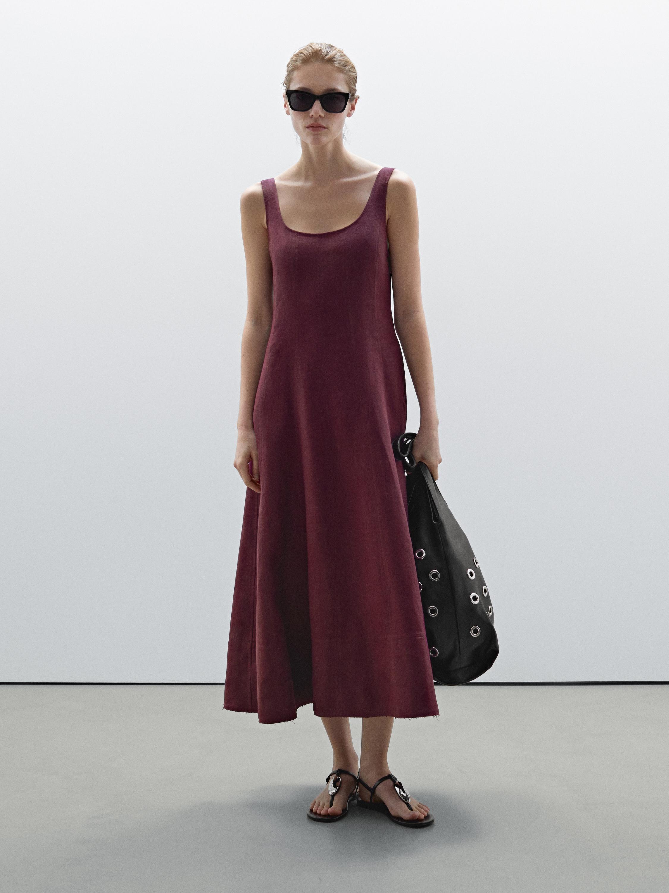 فستان طويل فضفاض كتان 100%