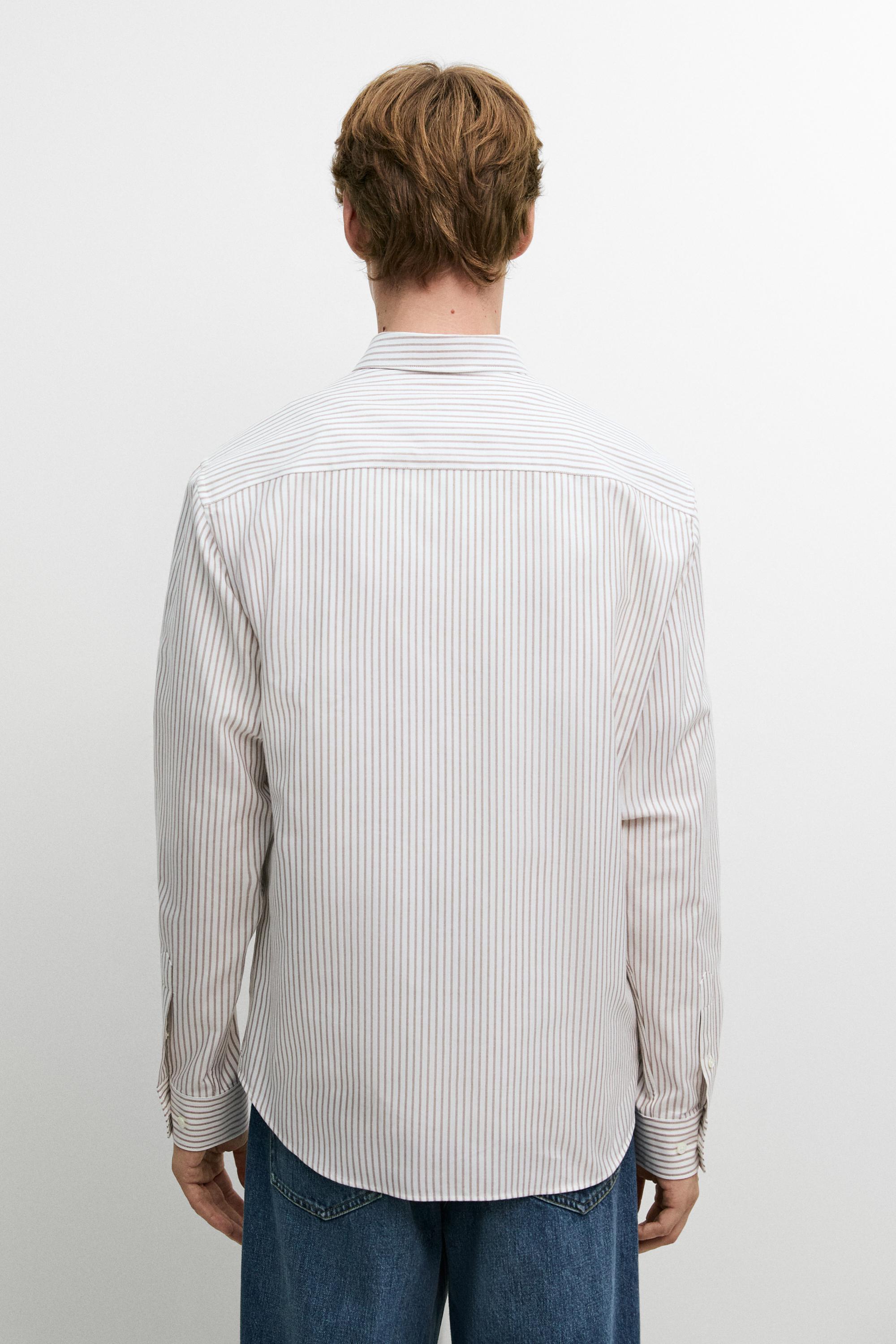 100% cotton regular fit striped shirt — BROWN