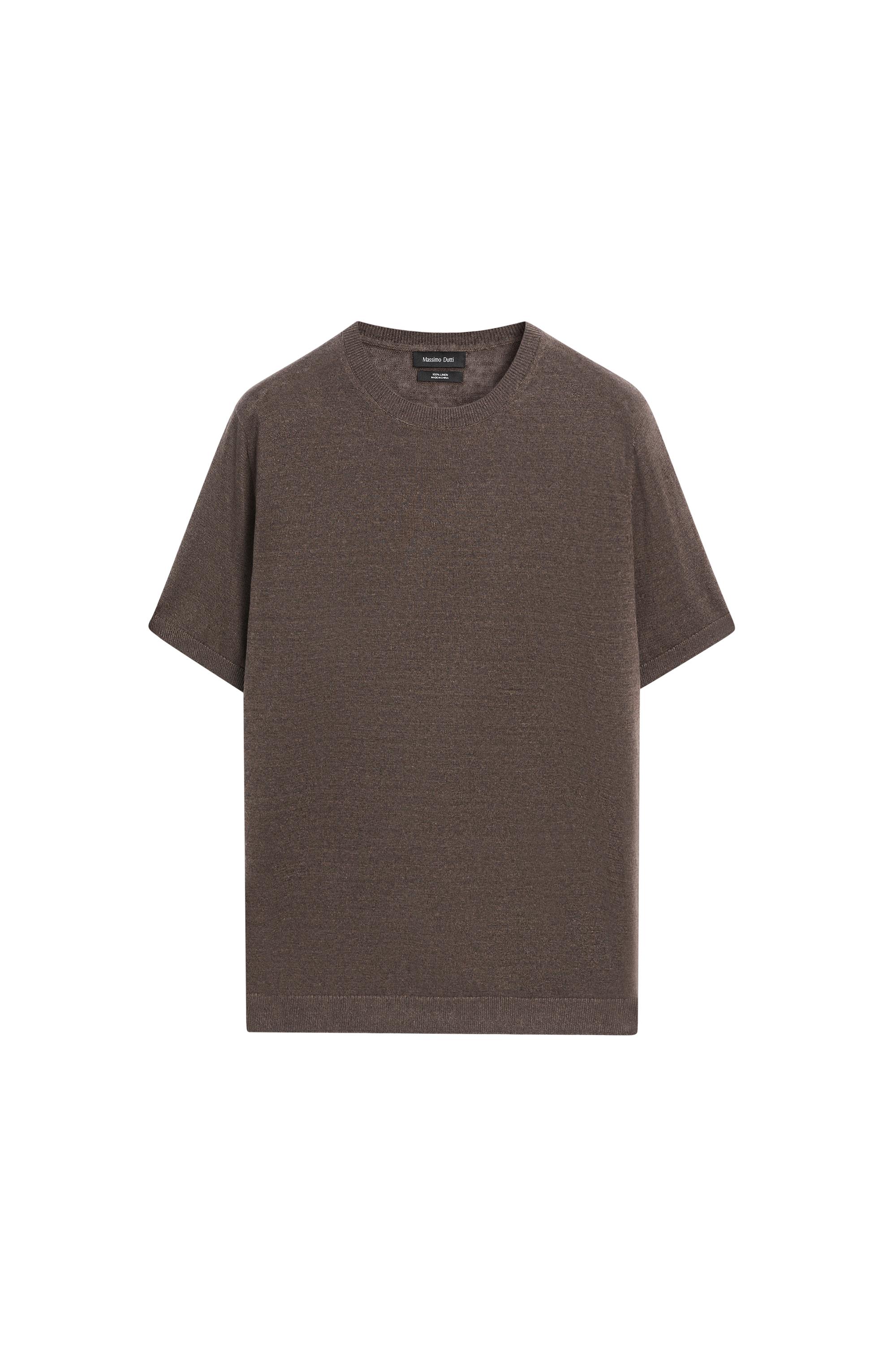 Lightweight 100% linen knit T-shirt — BROWN