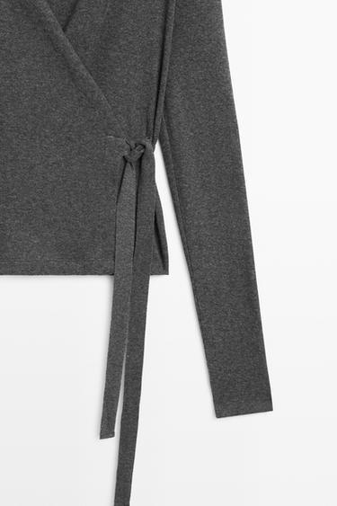 Cotton-cashmere blend wrap T-shirt — GREY MARL 7