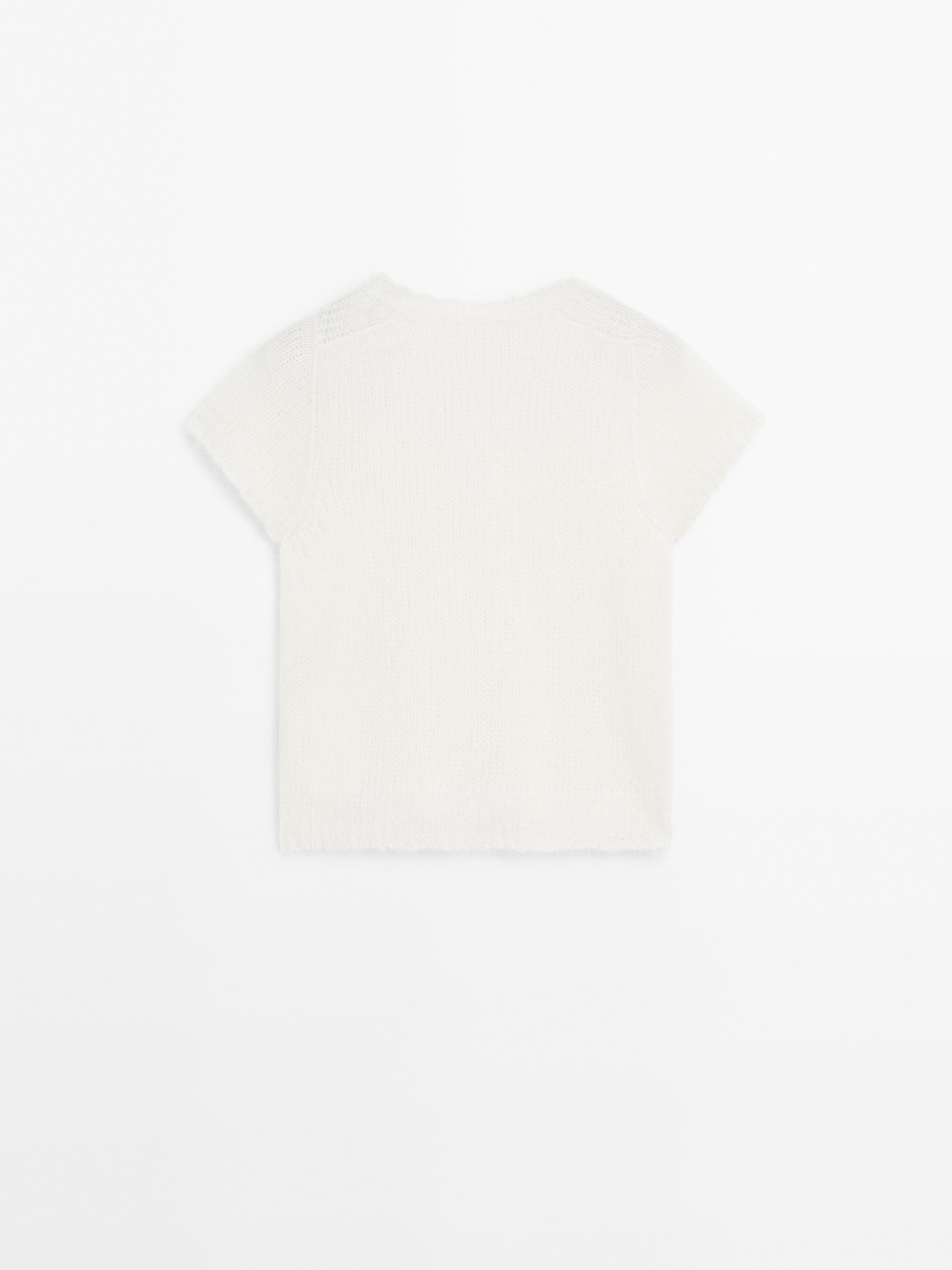 Short sleeve knit alpaca blend sweater