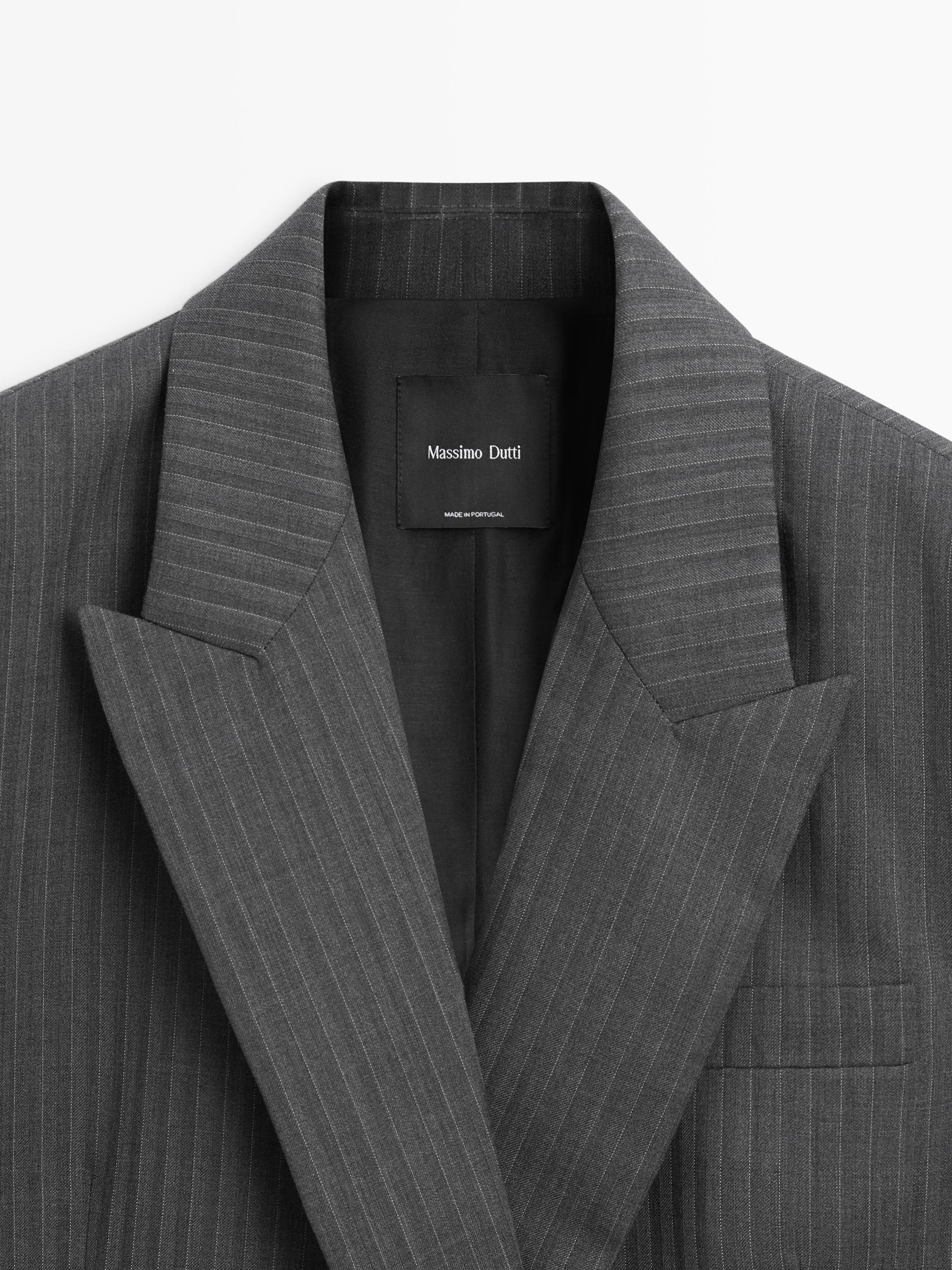 Pinstripe cool wool blend suit blazer — GREY