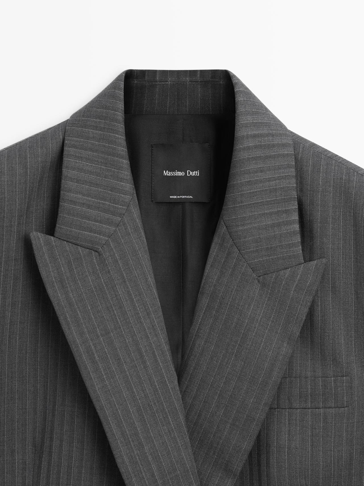 Pinstripe cool wool blend suit blazer — GREY