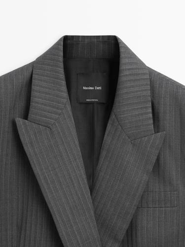 Pinstripe cool wool blend suit blazer — GREY 9
