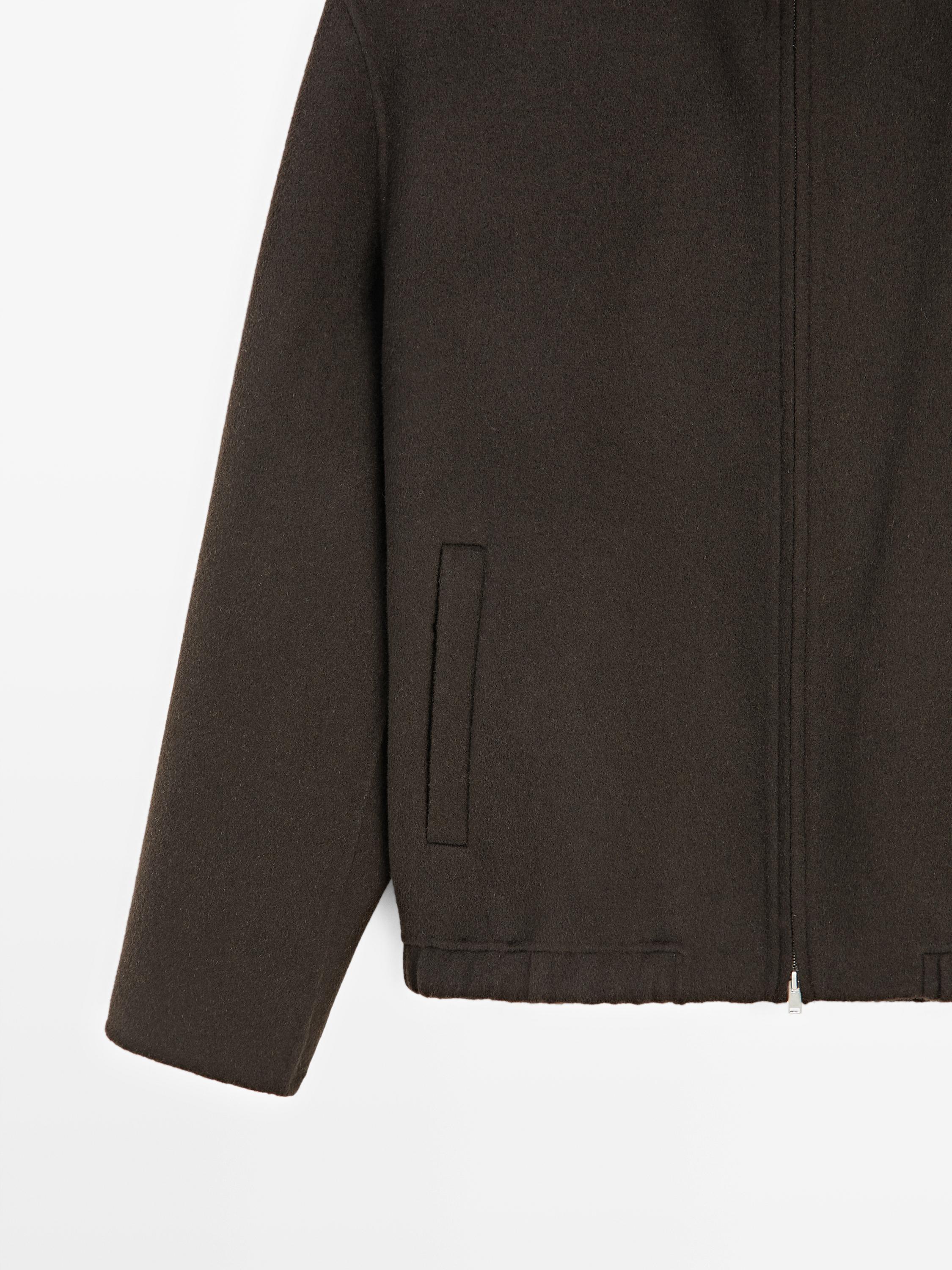 Wool blend high neck jacket — Chocolate