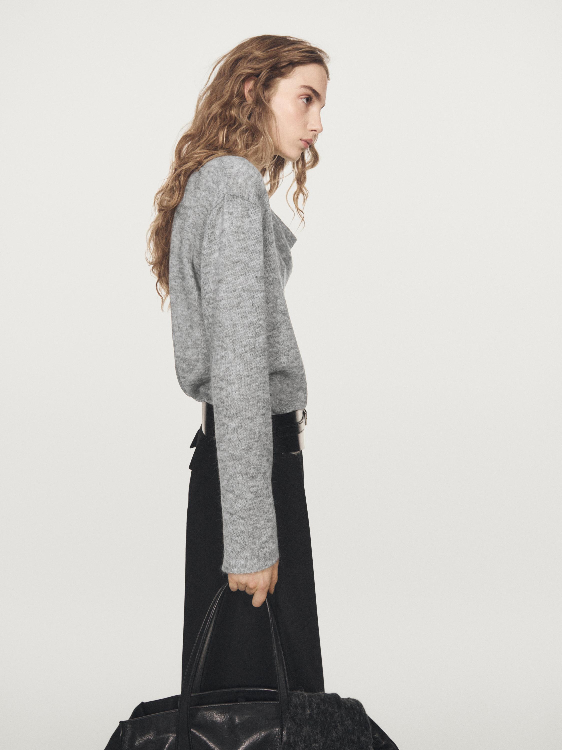 Knit sweater with cowl neck — GREY MARL