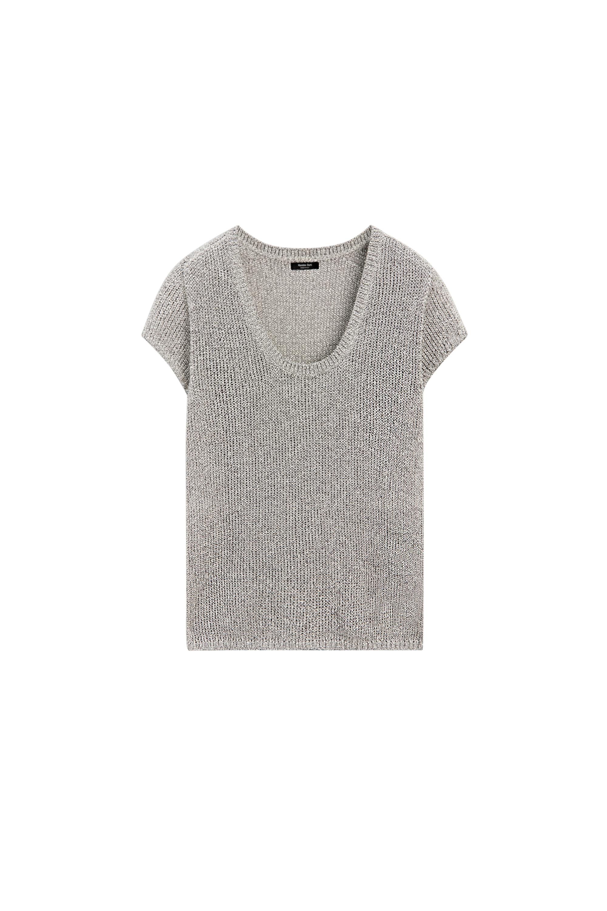 İplik detaylı kısa kollu triko kazak