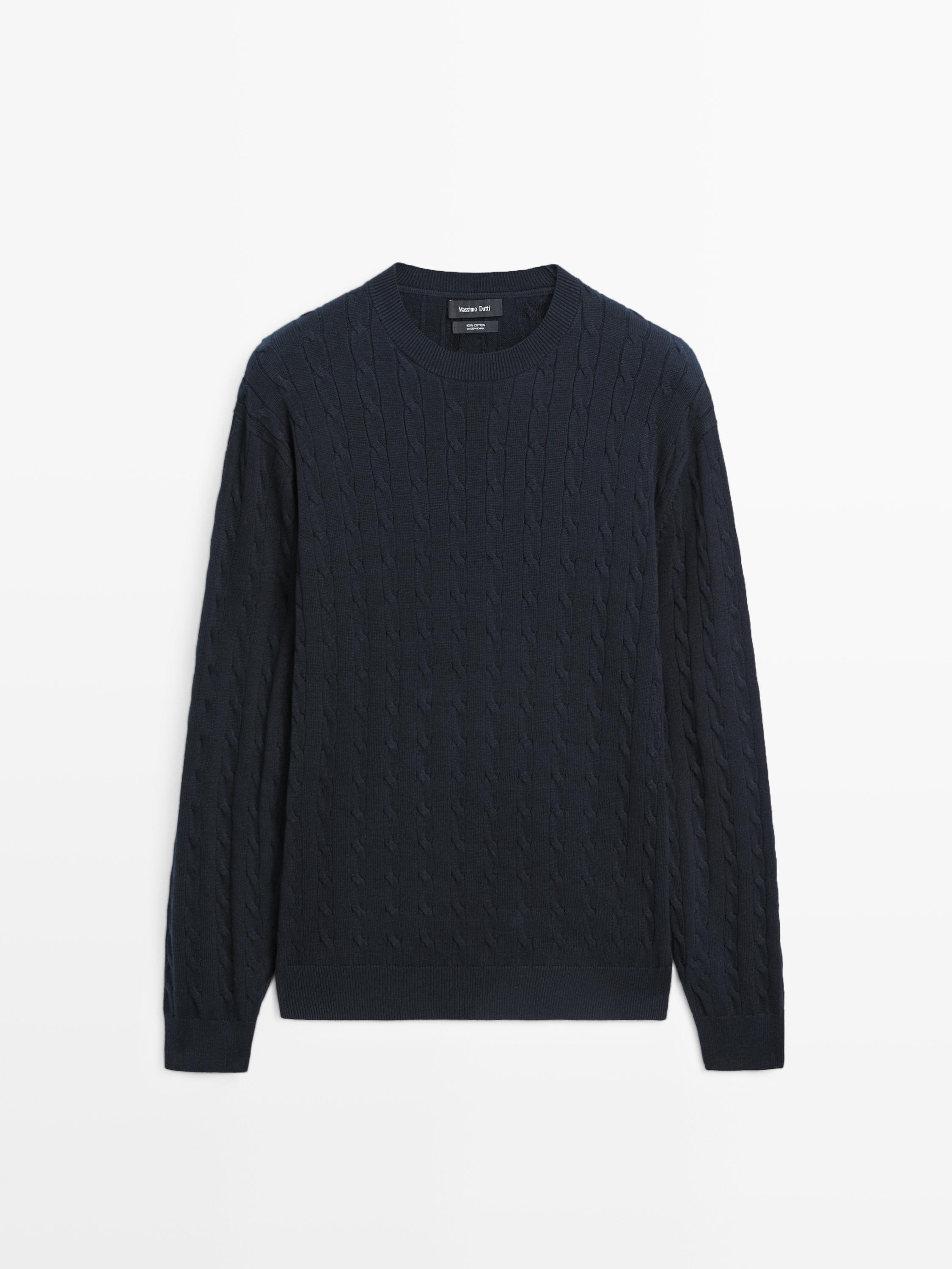 100% cotton cable-knit sweater — NAVY BLUE