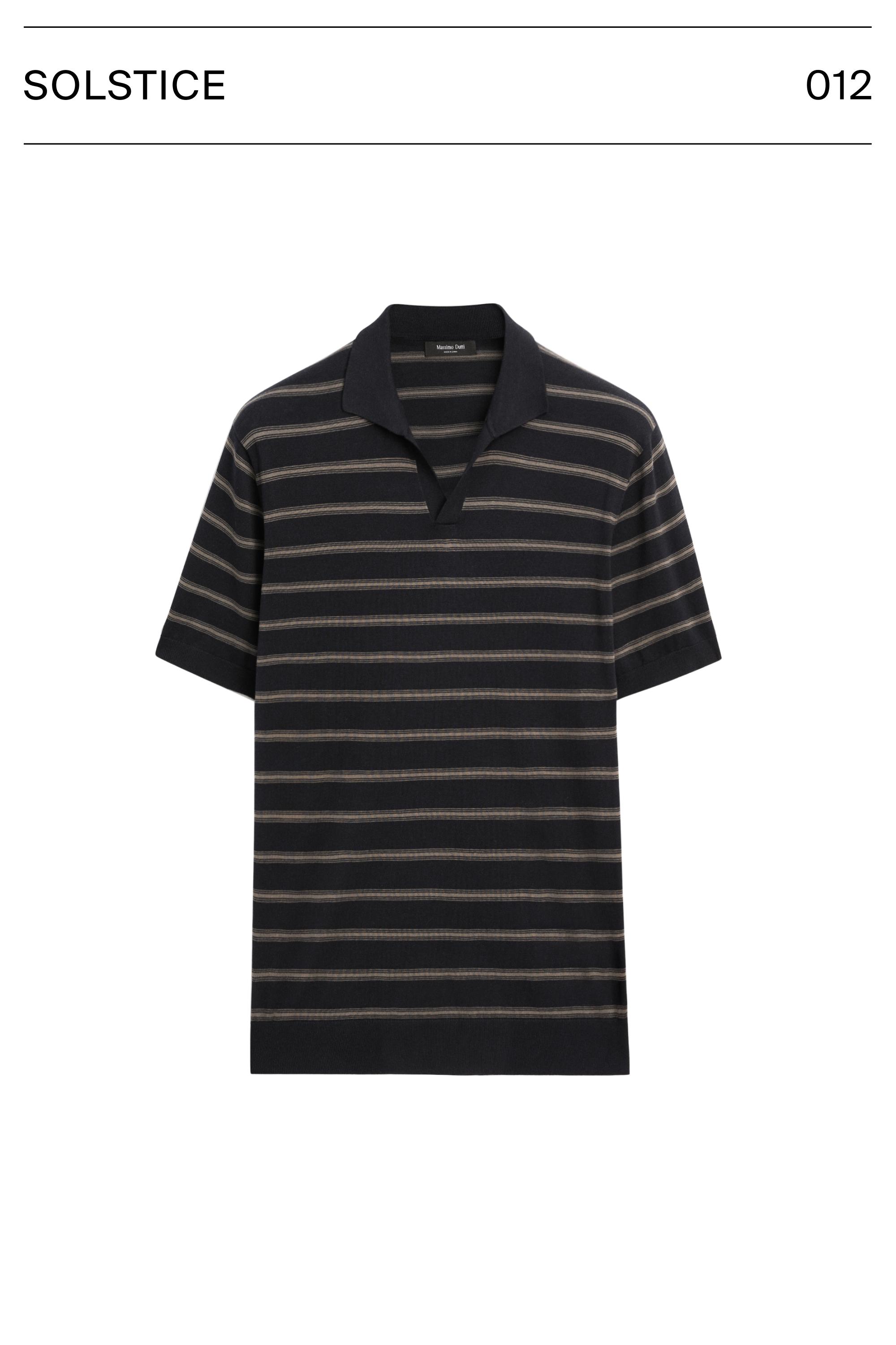 Knit polo shirt with contrast stripes — NAVY BLUE