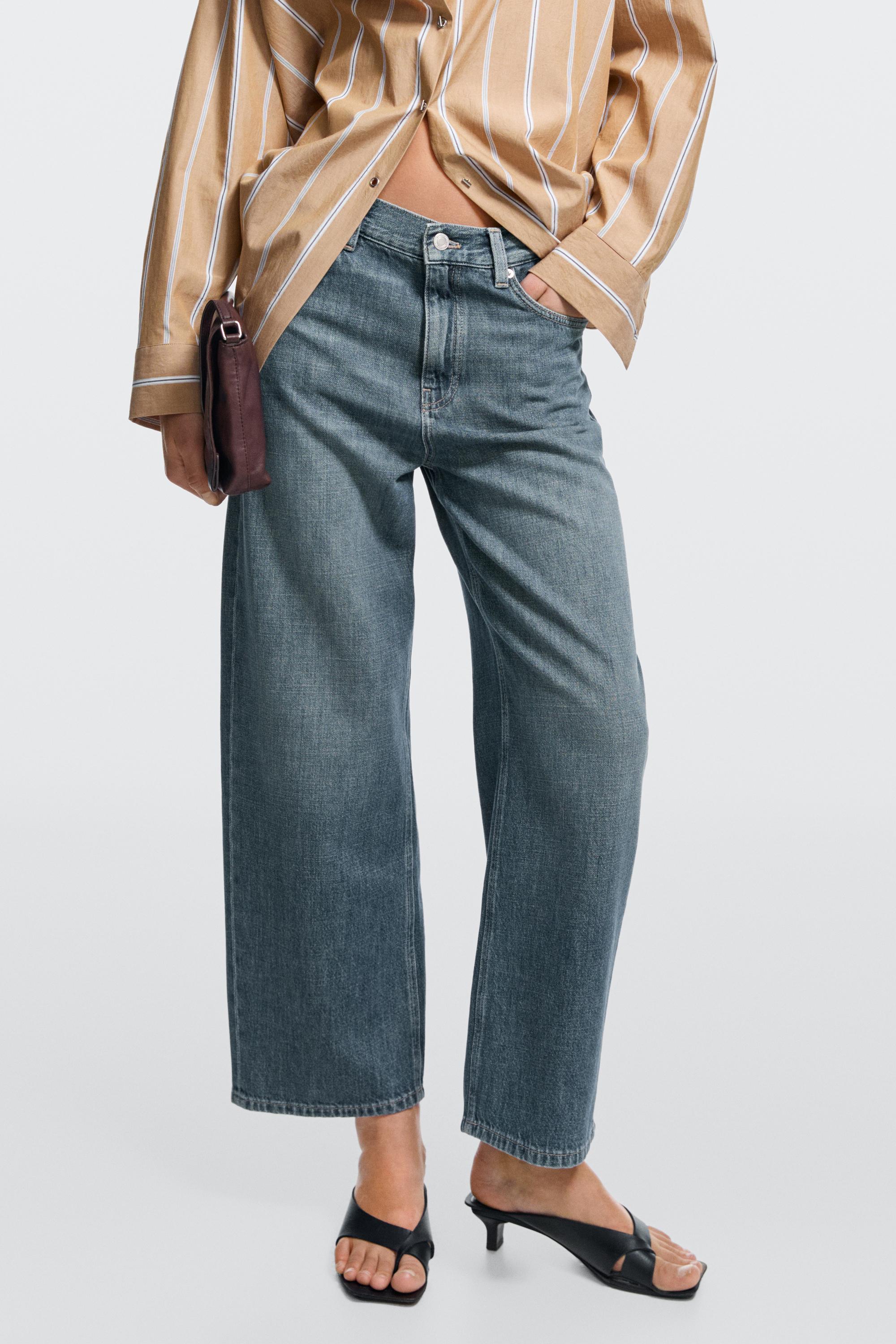 Jeans kaki lebar cropped setengah pinggang