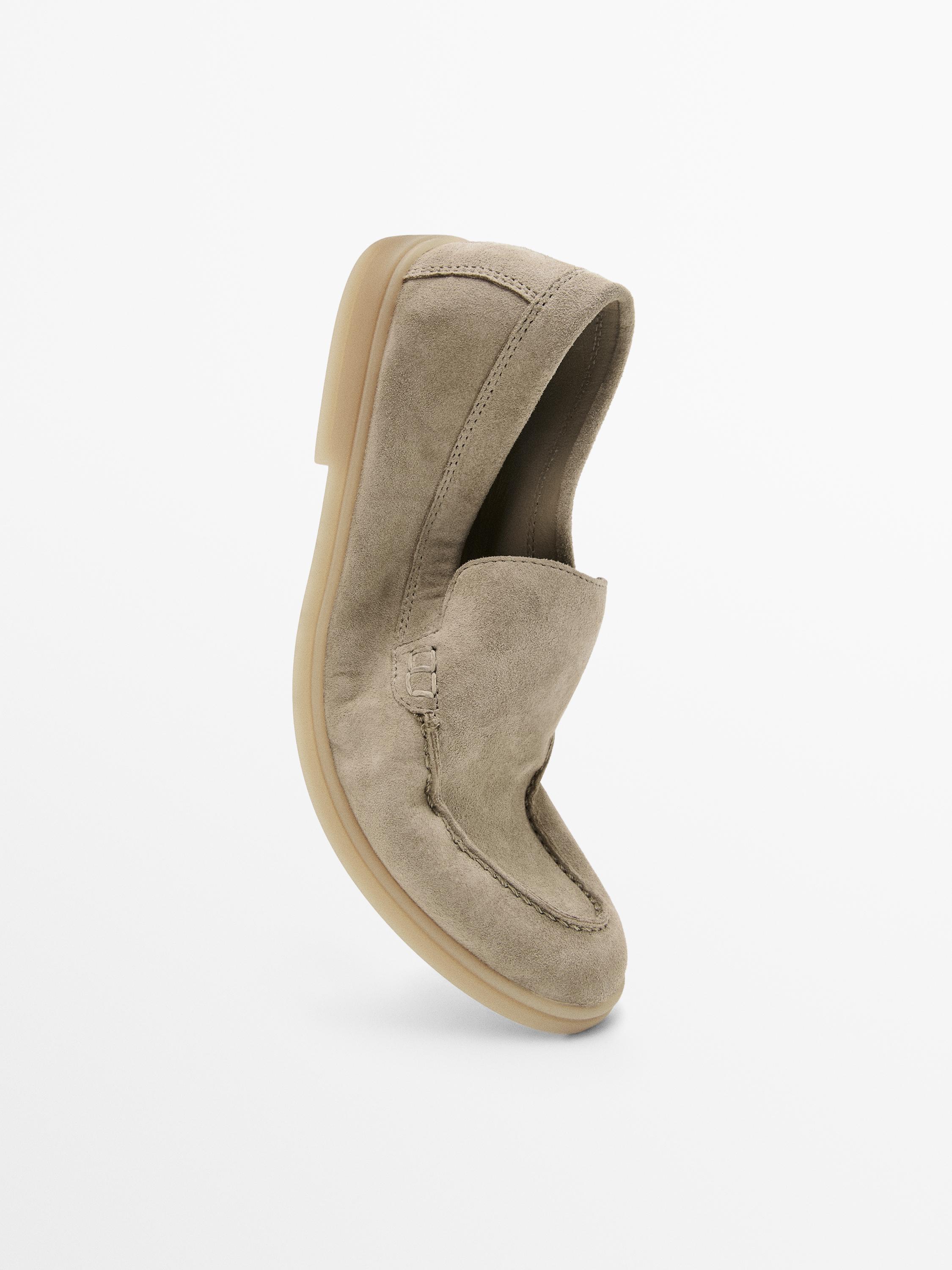 Split leather loafers — BEIGE