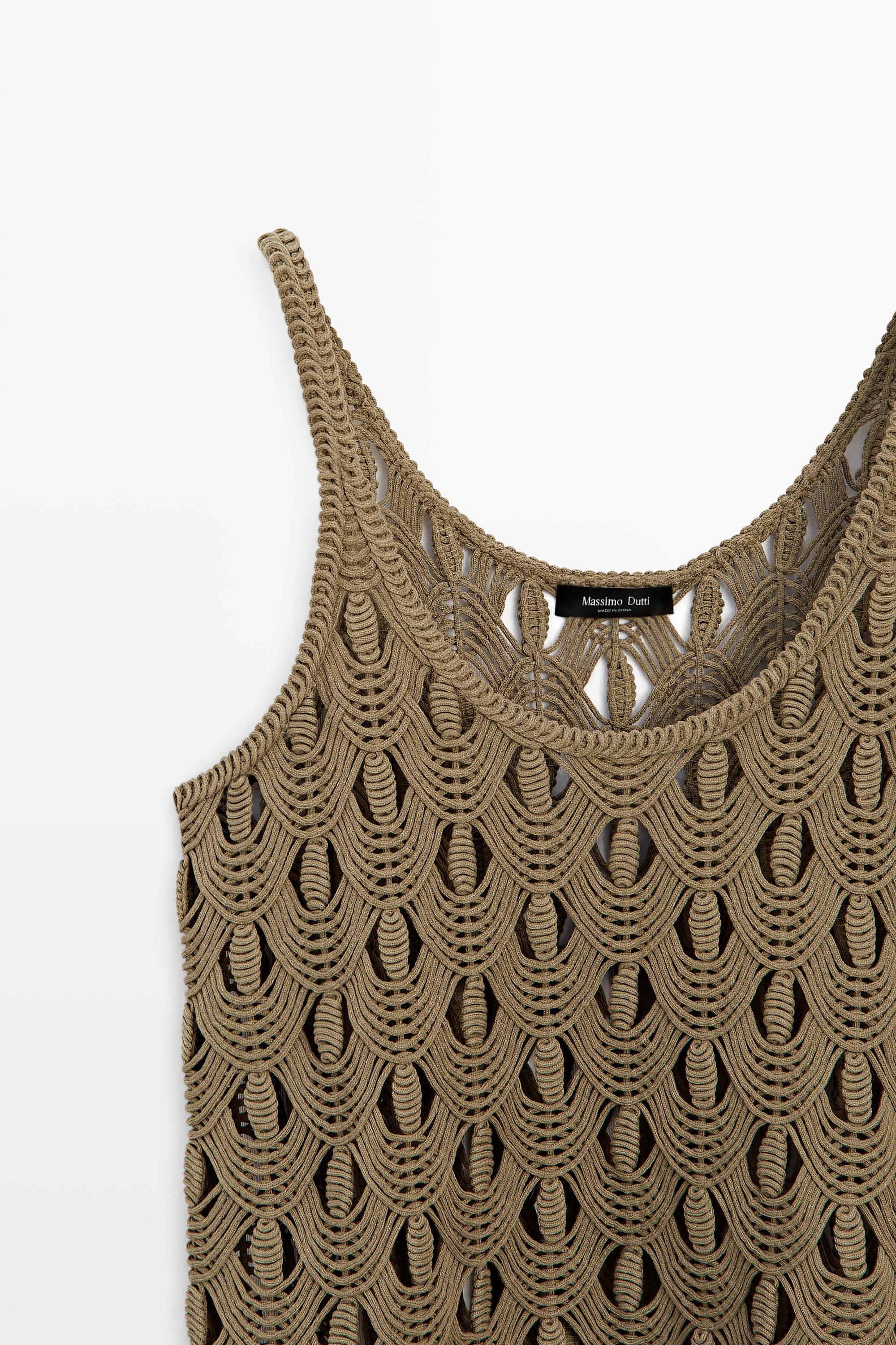 Strappy top with crochet detail — KHAKI