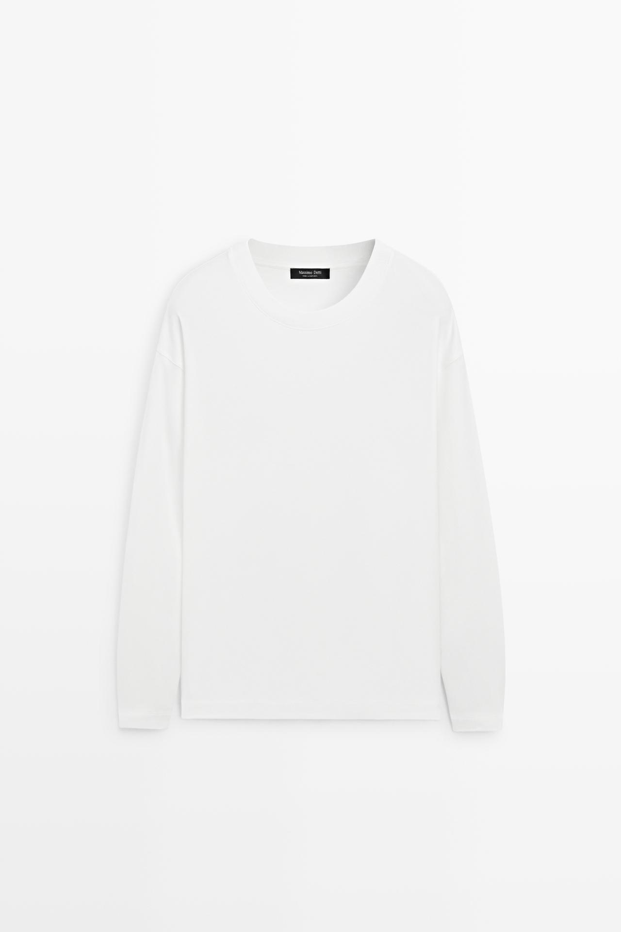 100% cotton long sleeve boxy T-shirt — WHITE