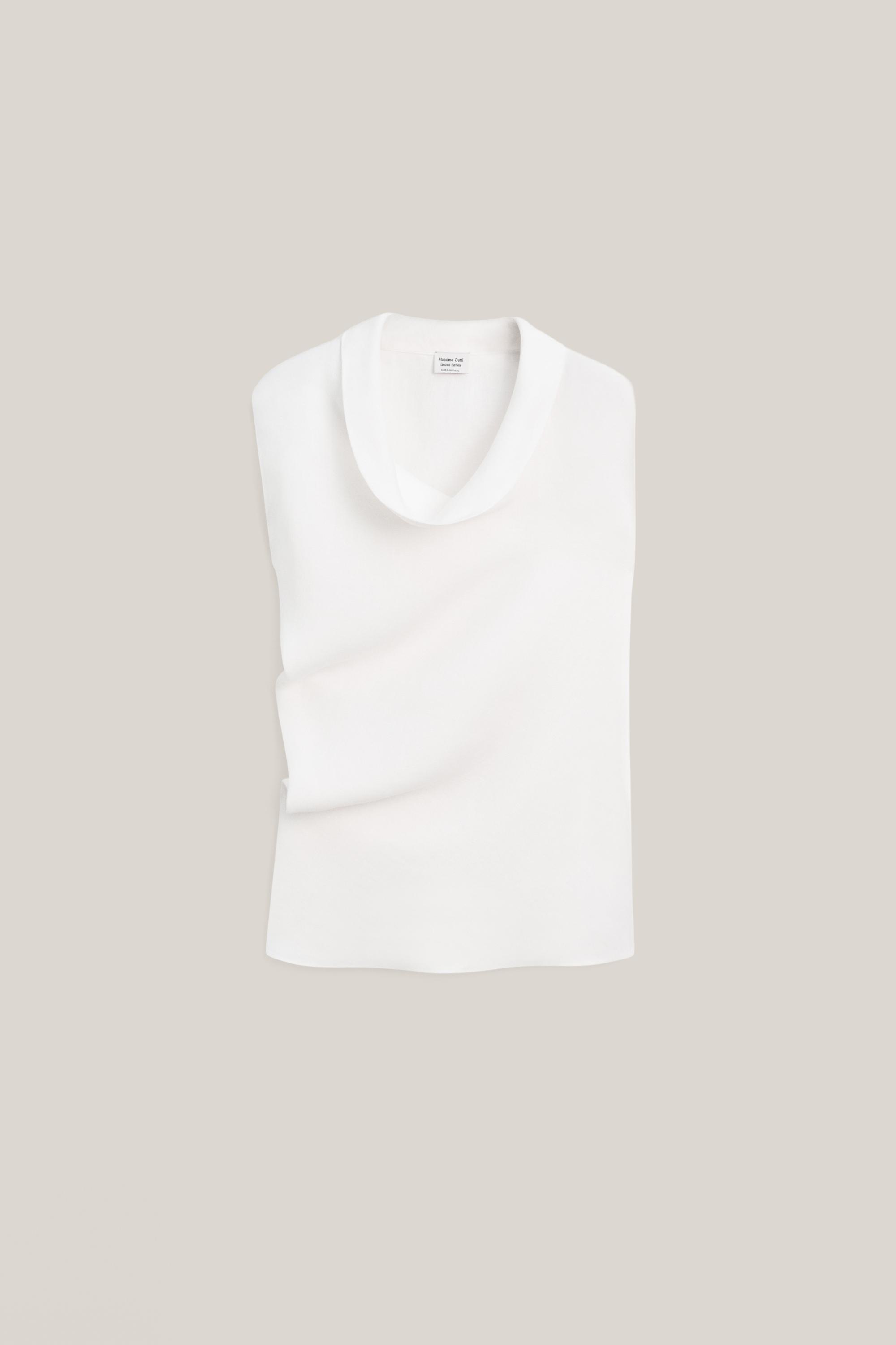 100% linen asymmetric top with cowl neck - LIMITED EDITION — WHITE