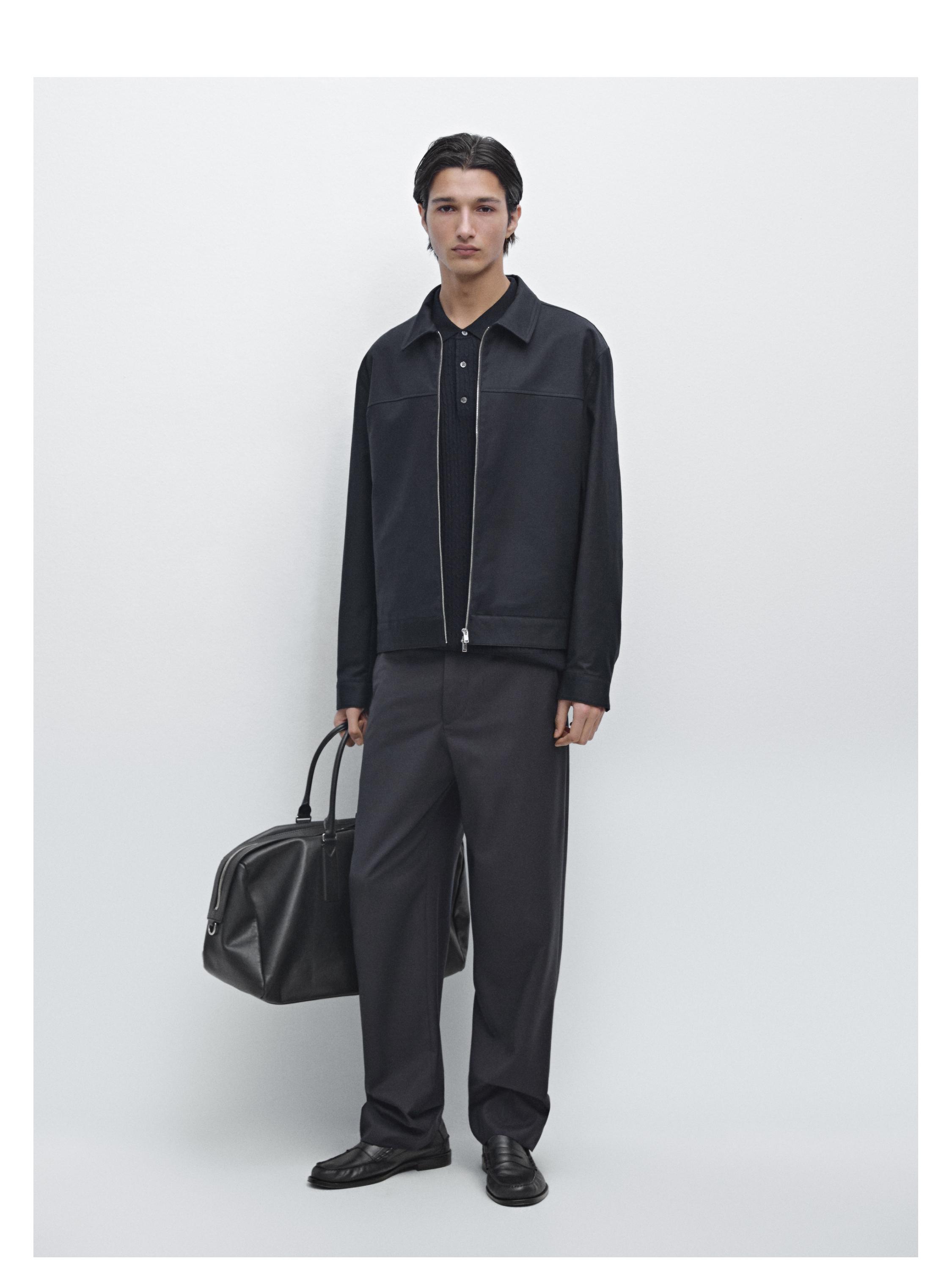 Cotton blend jacket — NAVY BLUE
