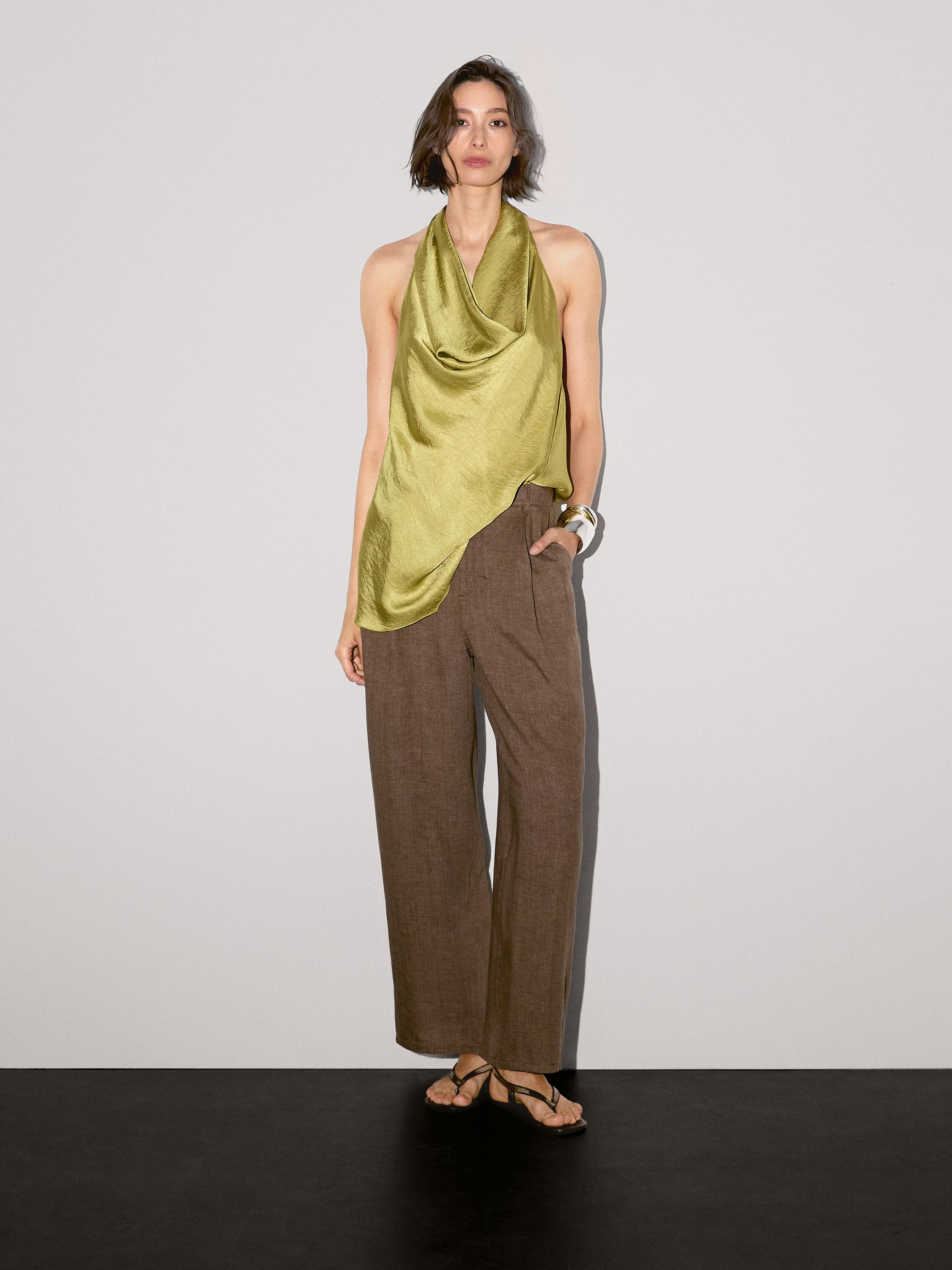 100% linen wide-leg trousers