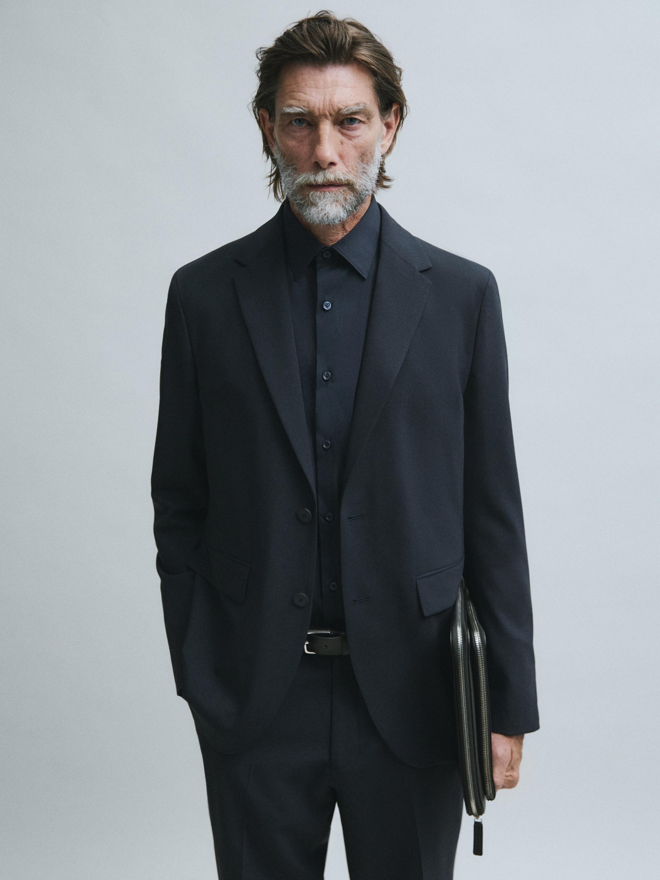 Wool blend suit blazer — NAVY BLUE