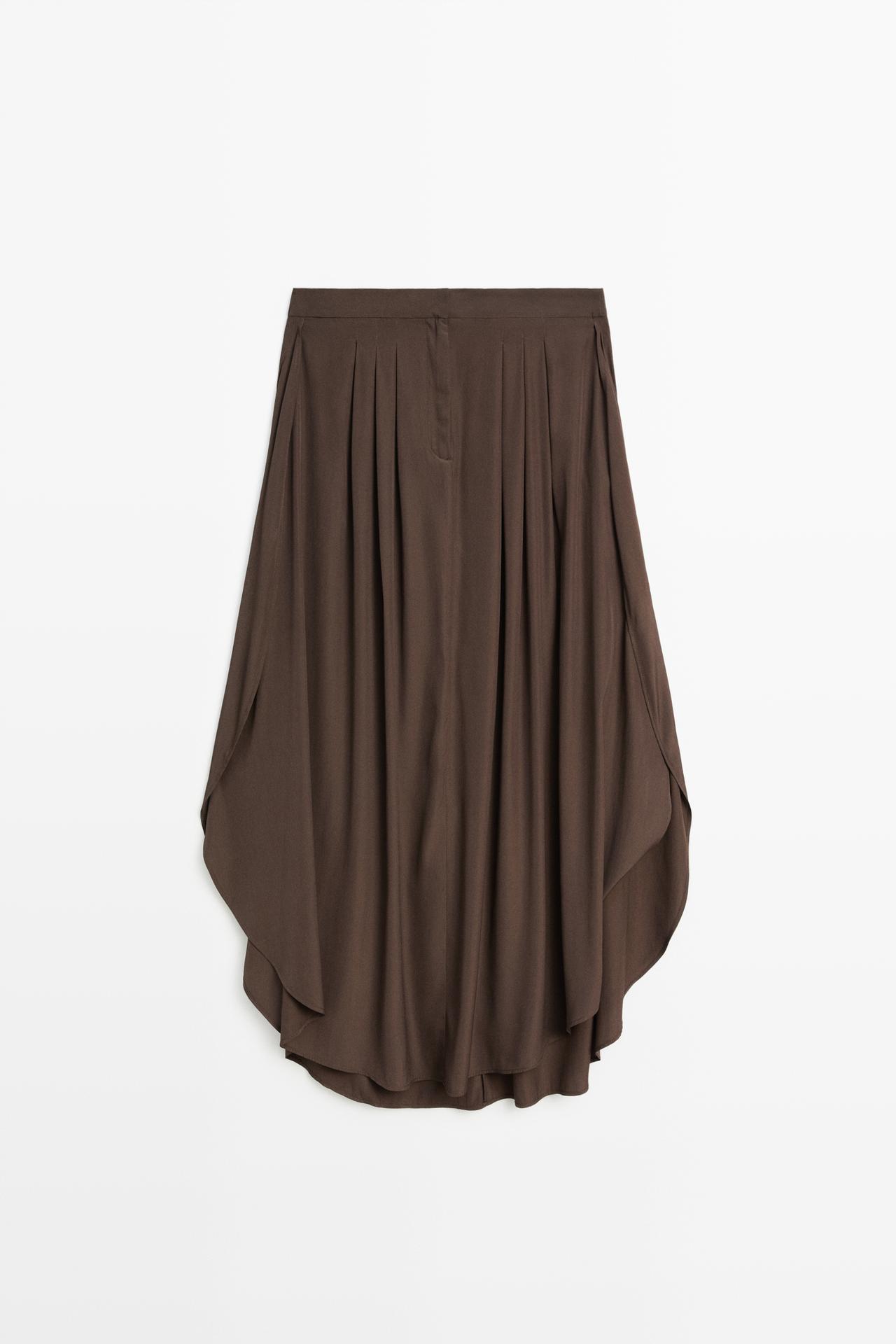 Flowing midi skirt with pleat detail — BROWN