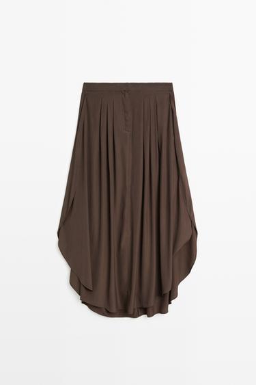 Flowing midi skirt with pleat detail — BROWN 2