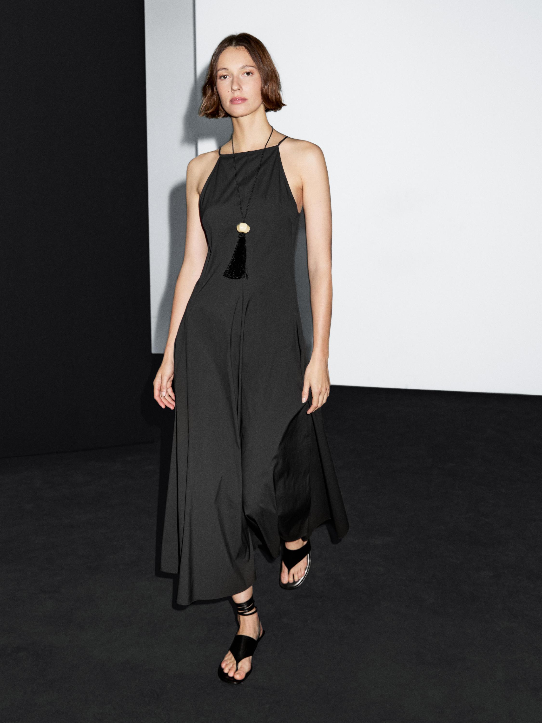 Massimo Dutti【NEW】Long halter neck dress with flounce Long halter neck dress with flounce · Black · Caps And Hats