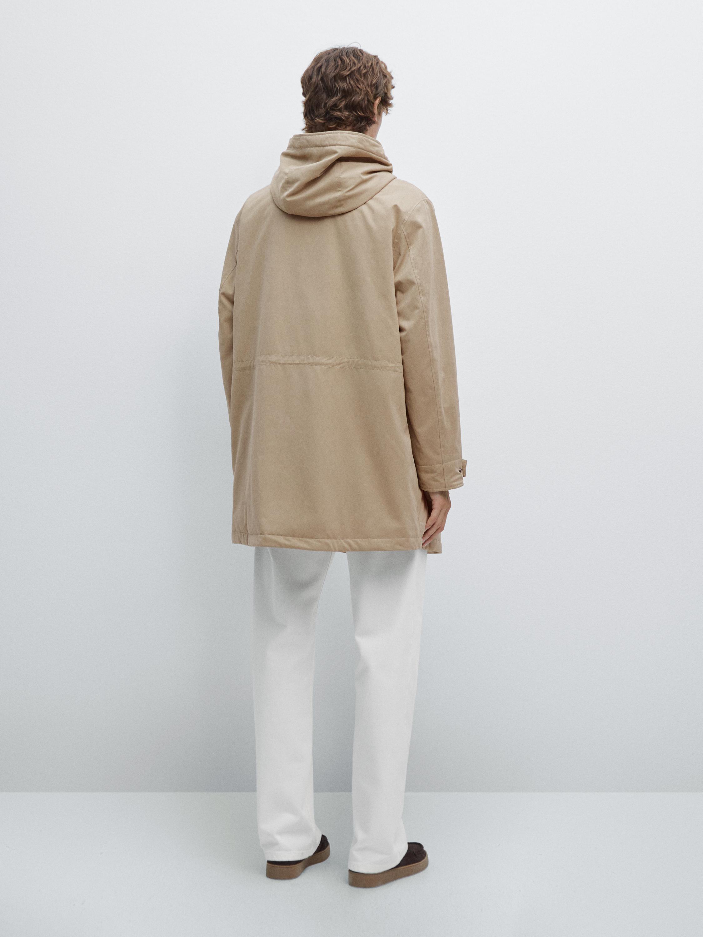 Parka made of water-repellent peach-effect fabric