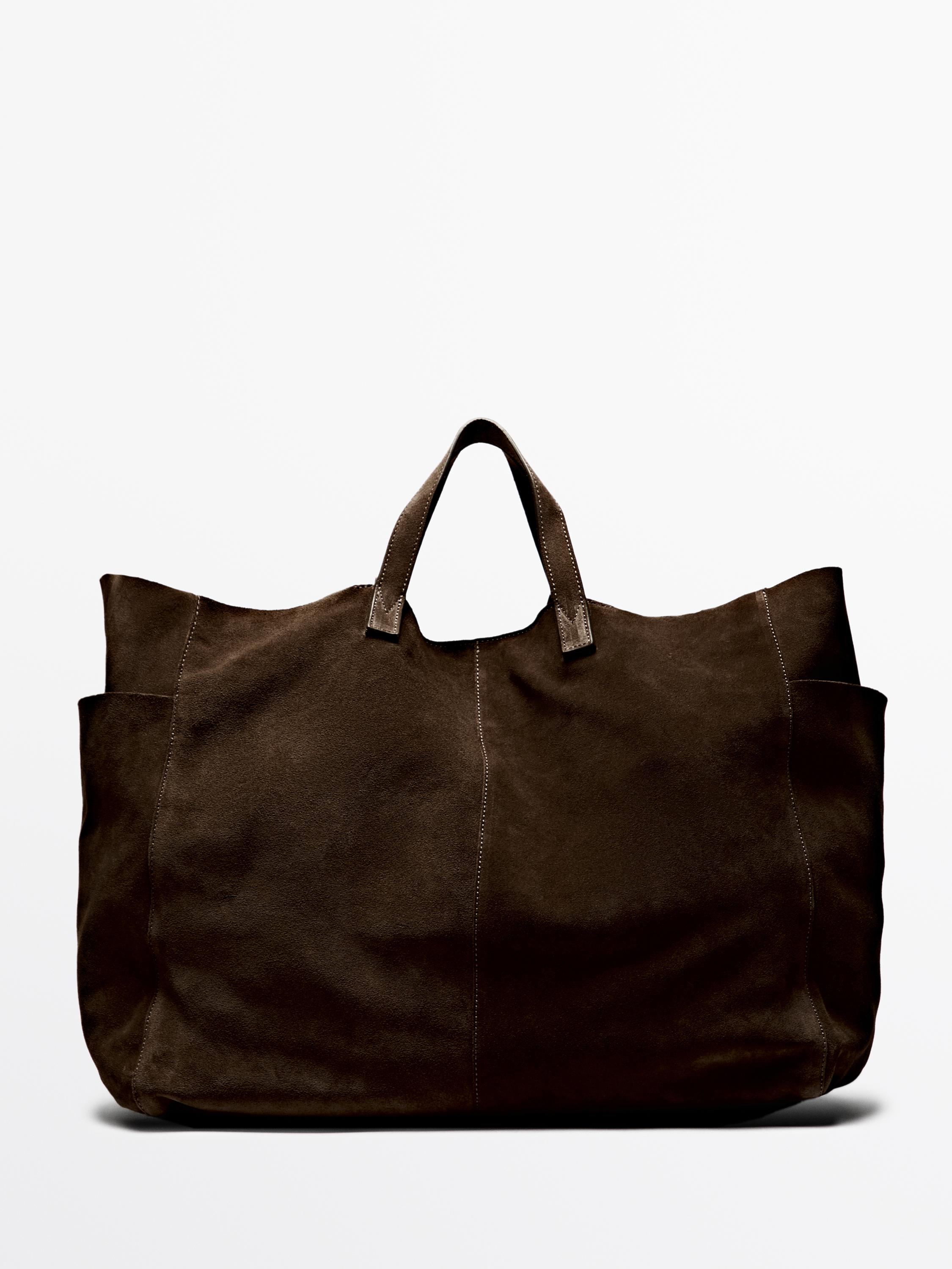 Leather and split leather maxi shopper bag