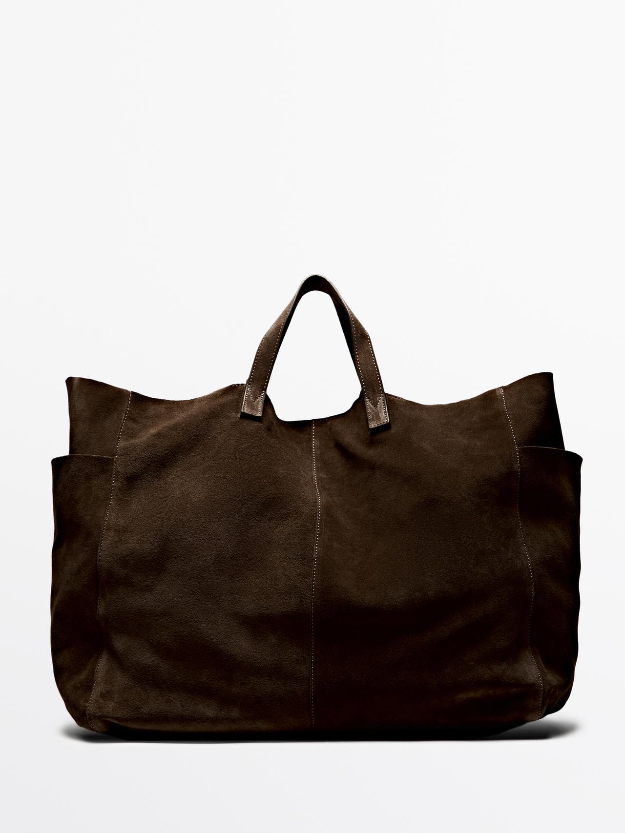 Massimo Dutti - Dame - Maxishoppertaske I Spaltlæder - Brun - 01