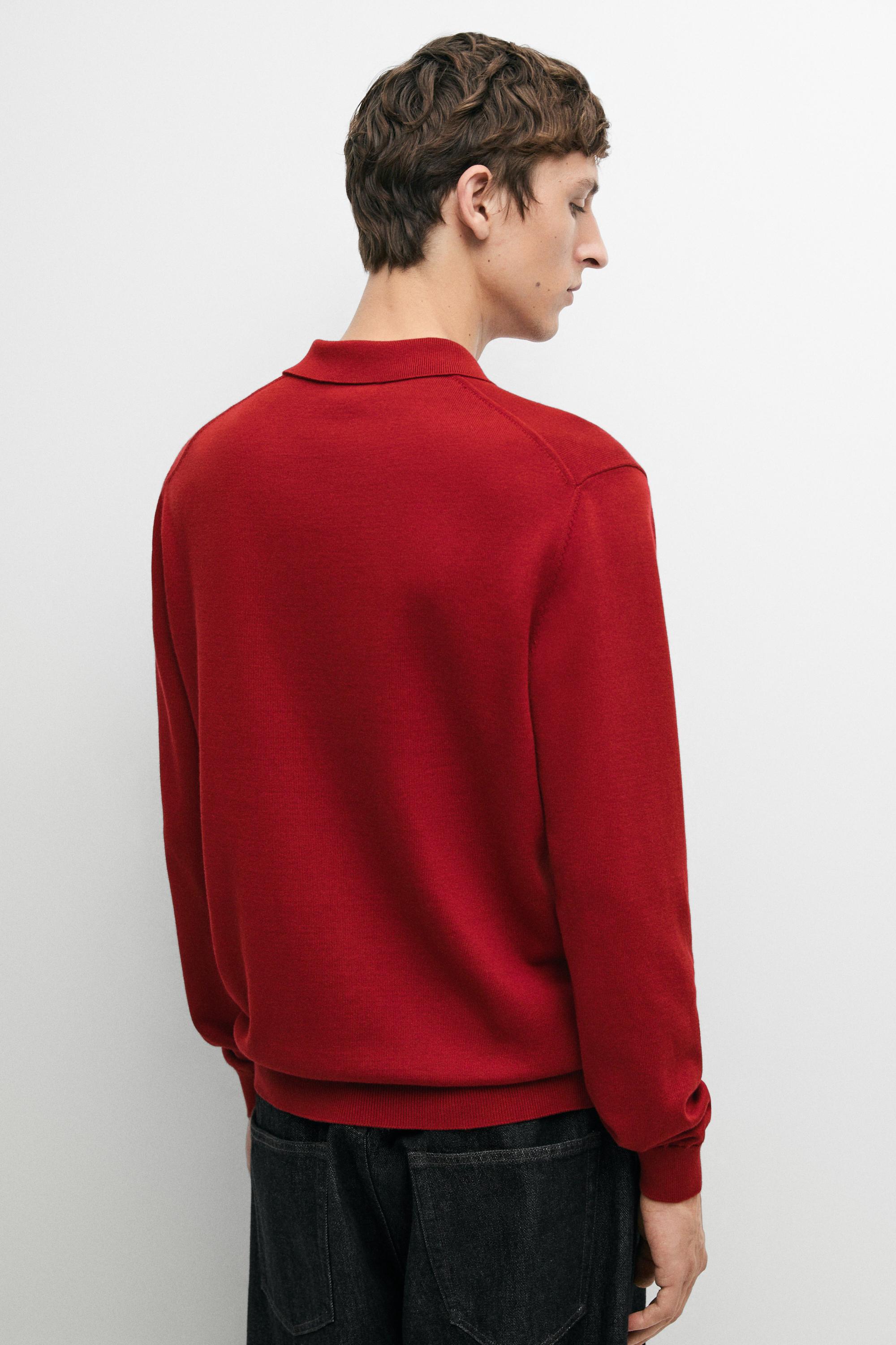 100% cotton knit polo sweater — RED