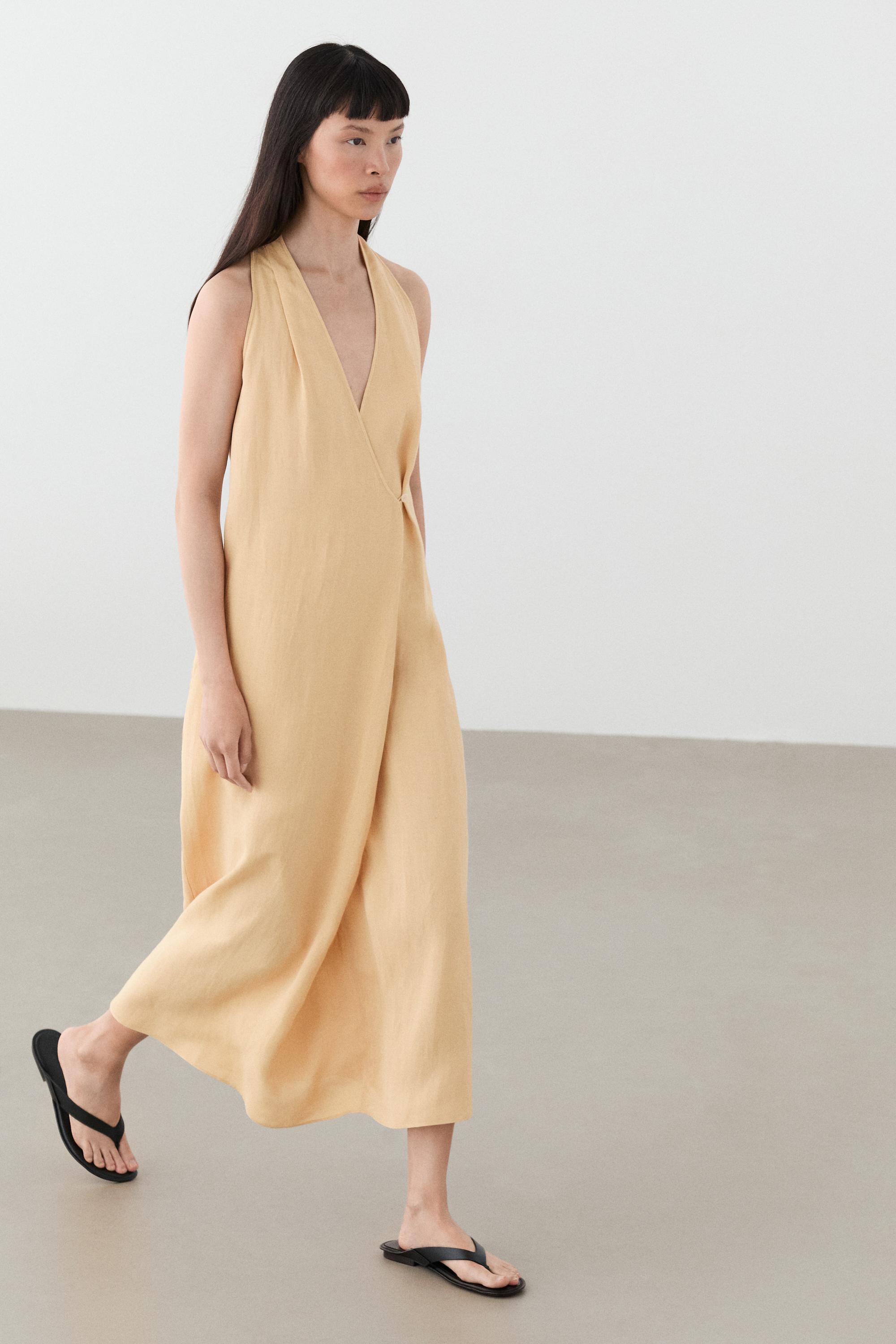 Midi dress with button detail — PALE YELLOW