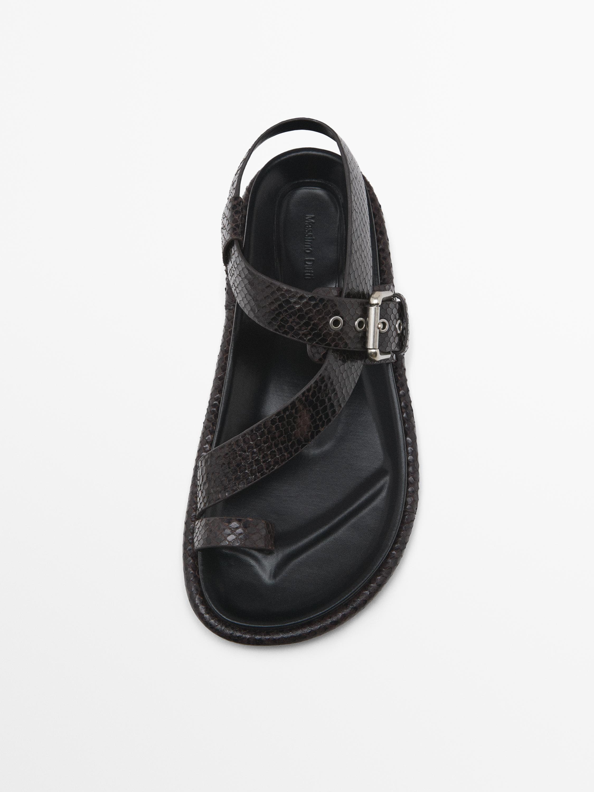 サンダル Massimo Dutti Leather sandals toe divider TF5D0142 Heeled sandals with toe divider · Brown · Shoes | Massimo Dutti