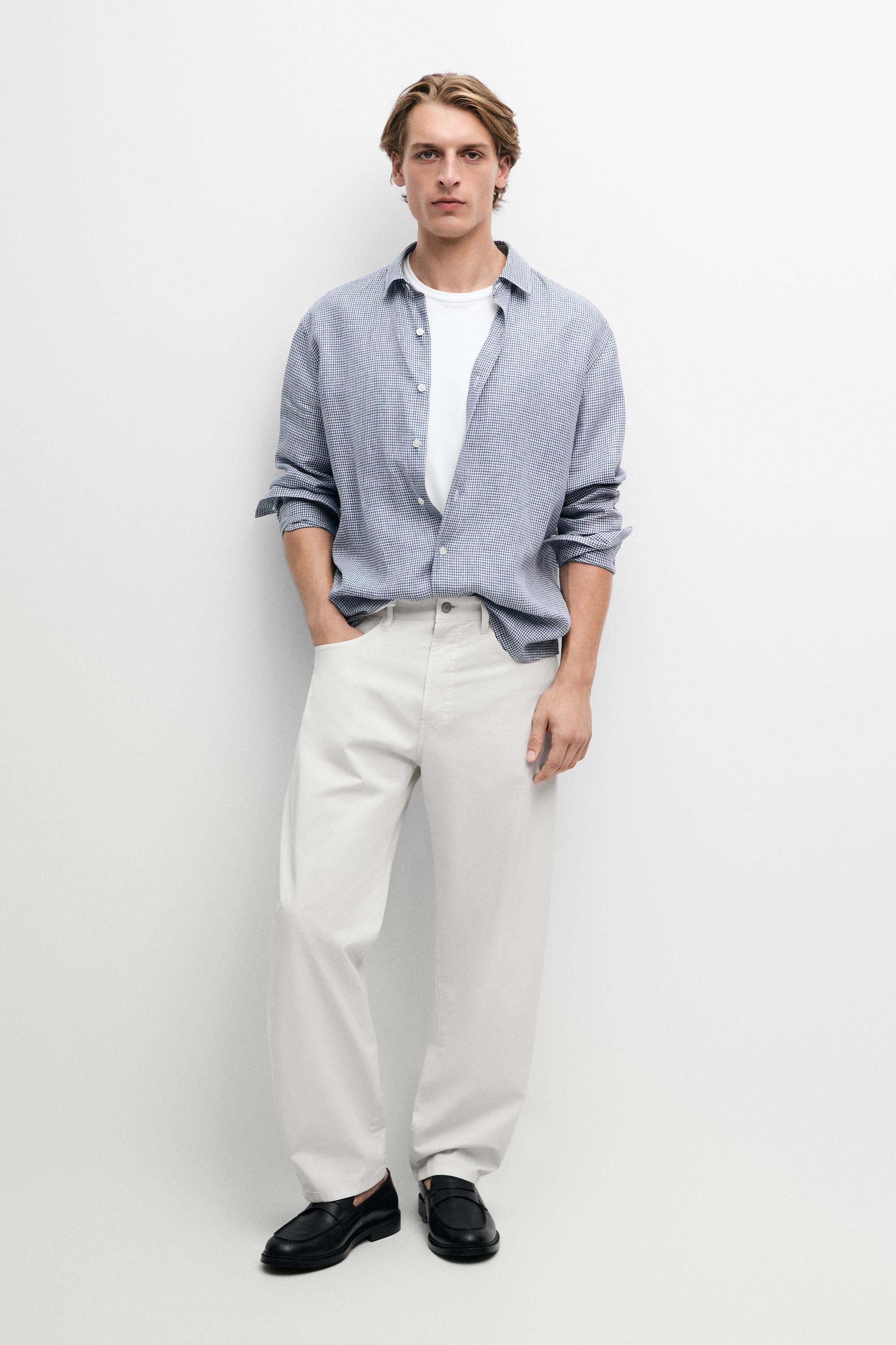 Barrel fit poplin denim-effect pants — STONE