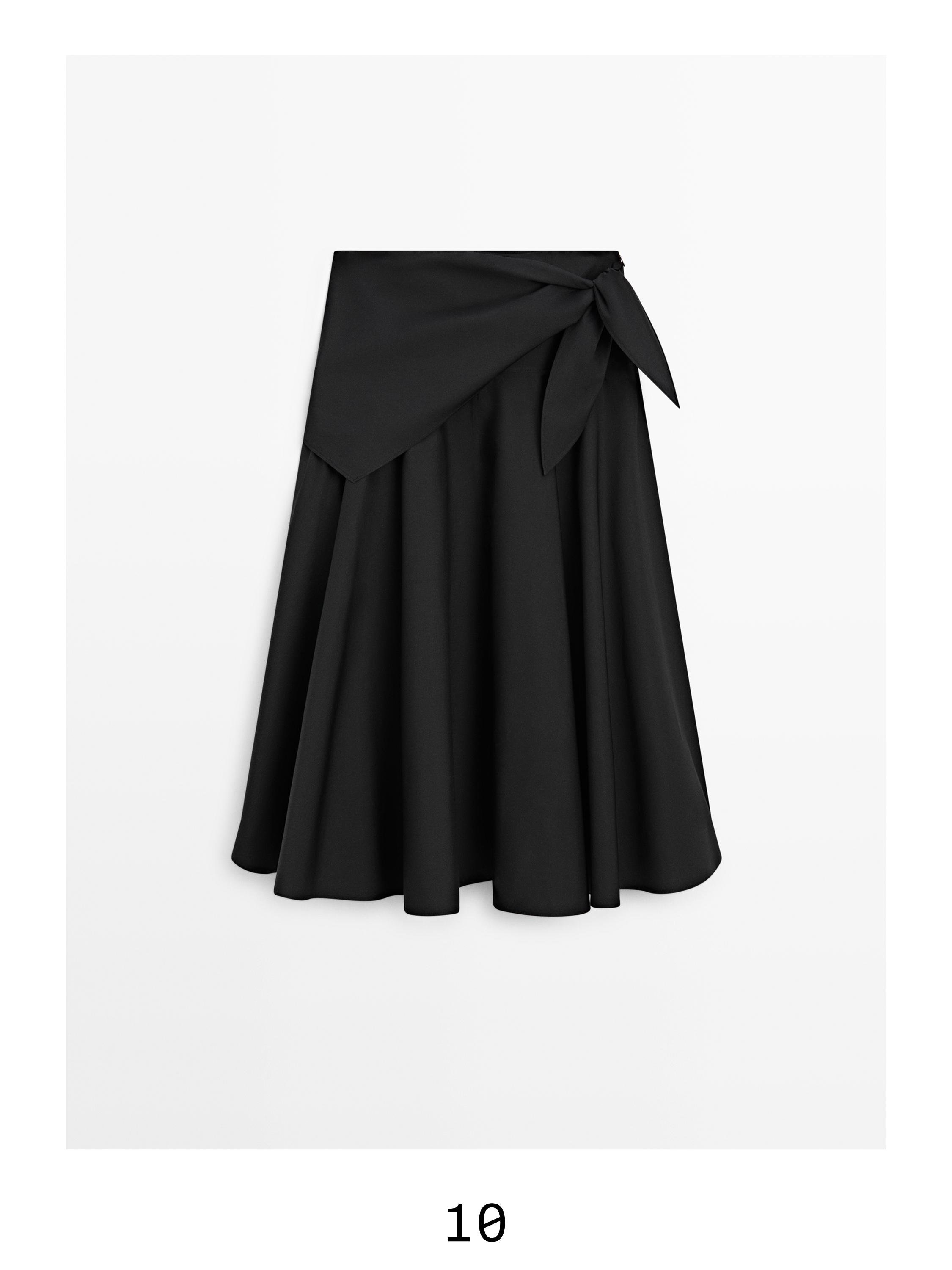Midi skirt with scarf detail — BLACK