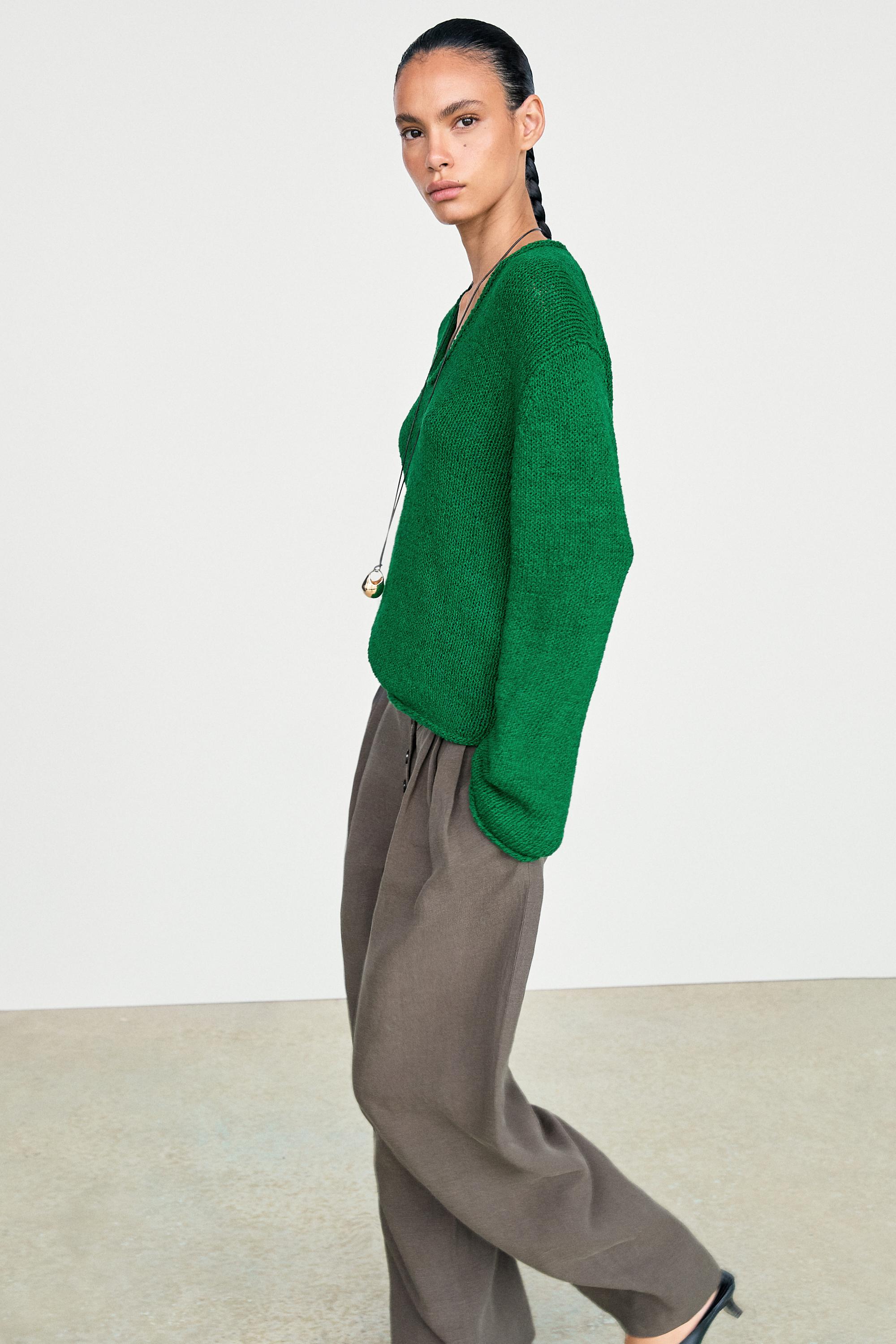 Cotton-blend knit sweater — GREEN