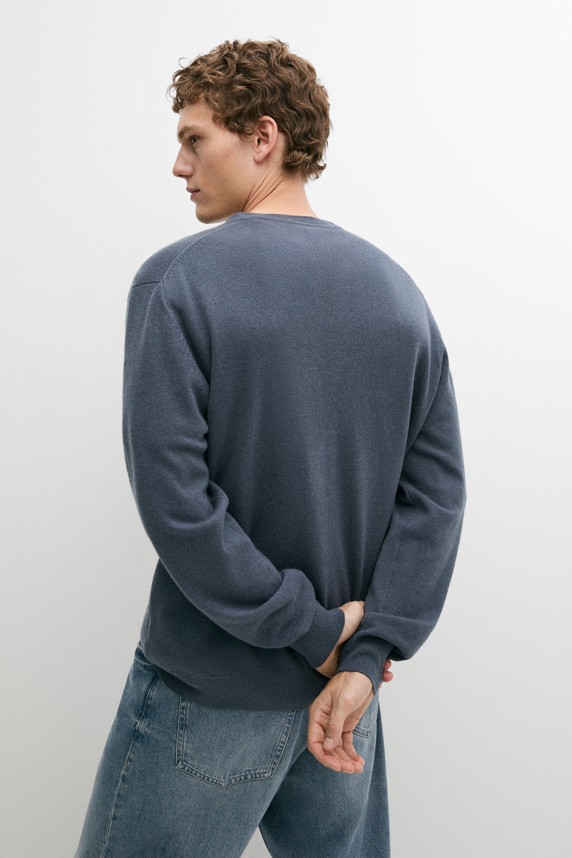 Wool blend round neck knit sweater — DARK BLUE