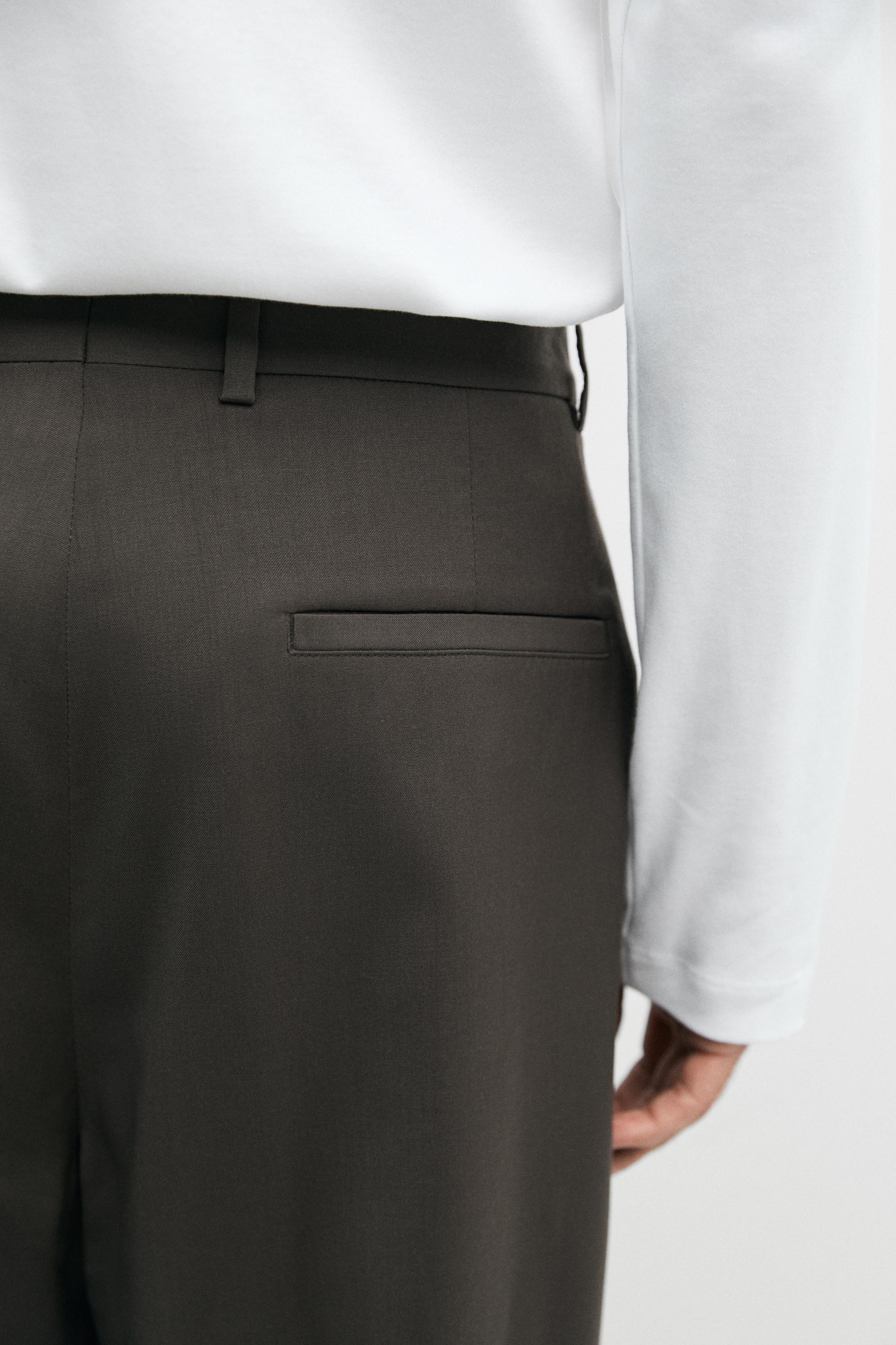 Relaxed-fit darted 100% cool wool pants — Greyish green